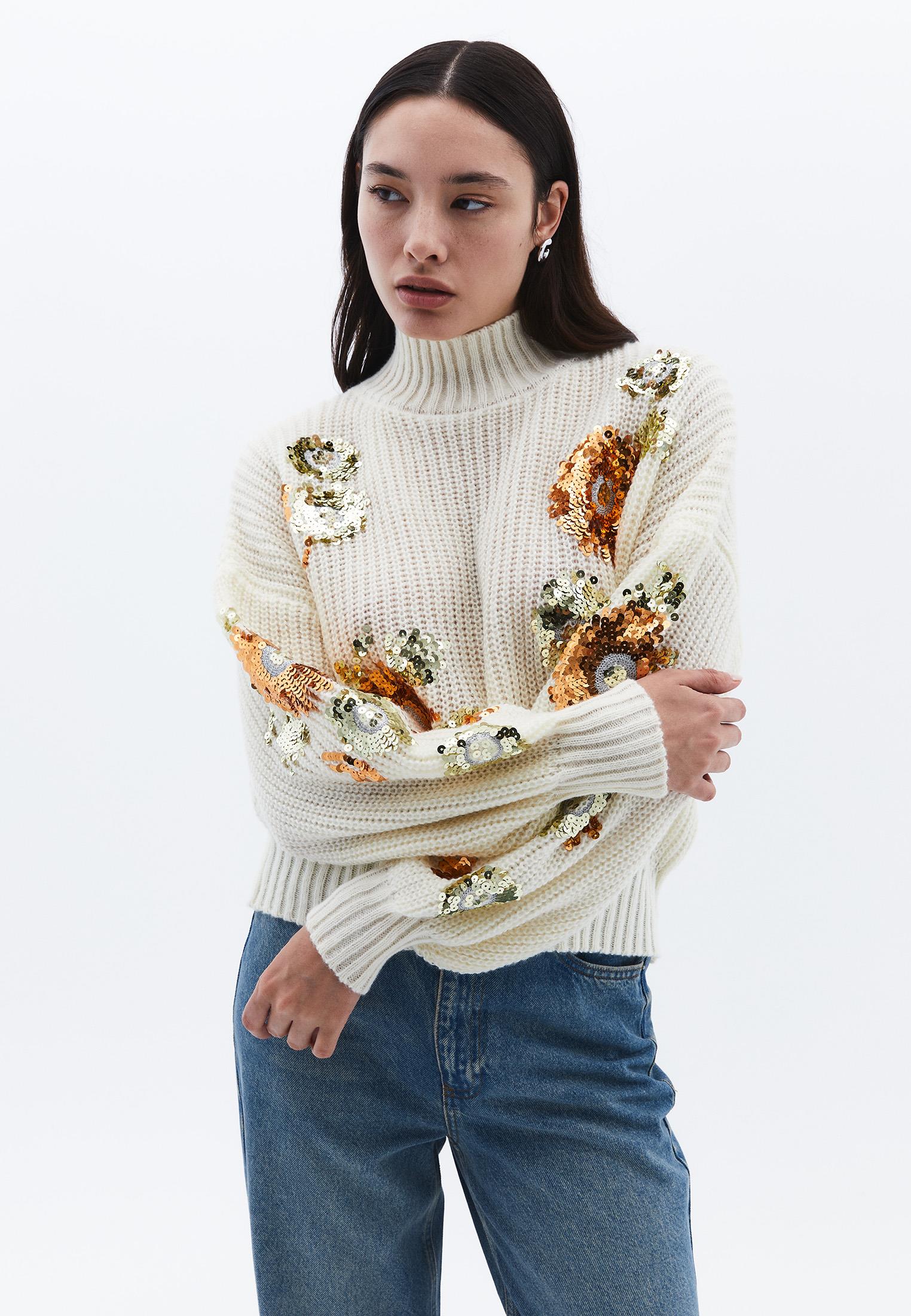 High Neck Sequin Sweater - ICE MILK