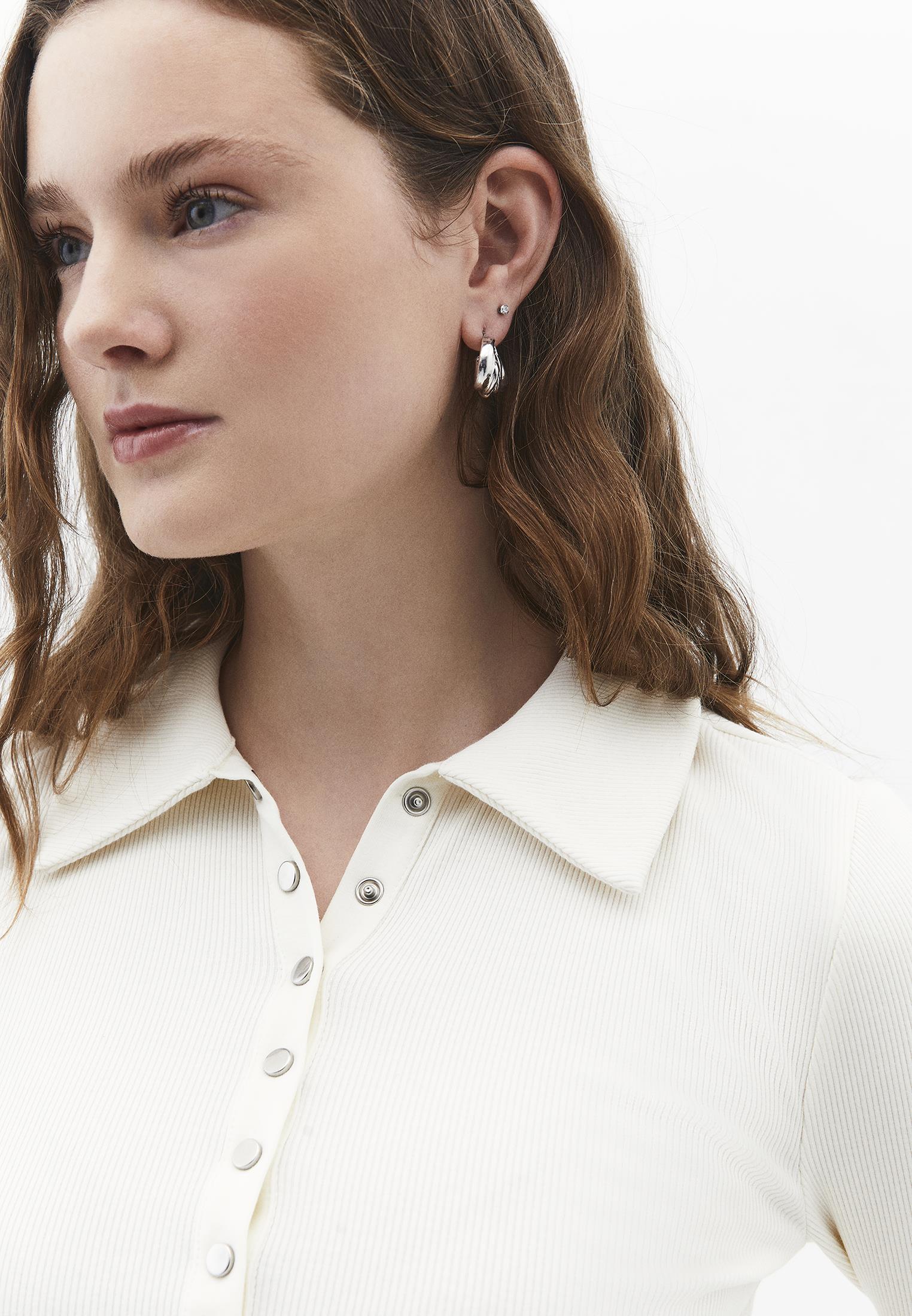 Polo Collar Long Sleeve Bodycon T-Shirt - ICE MILK
