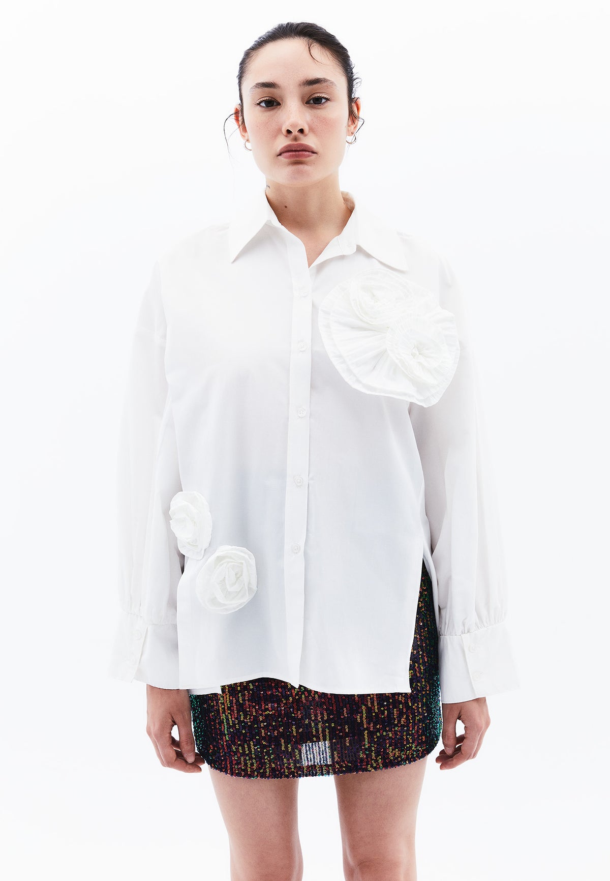 Stone Detailed Oversize Shirt - ICE MILK