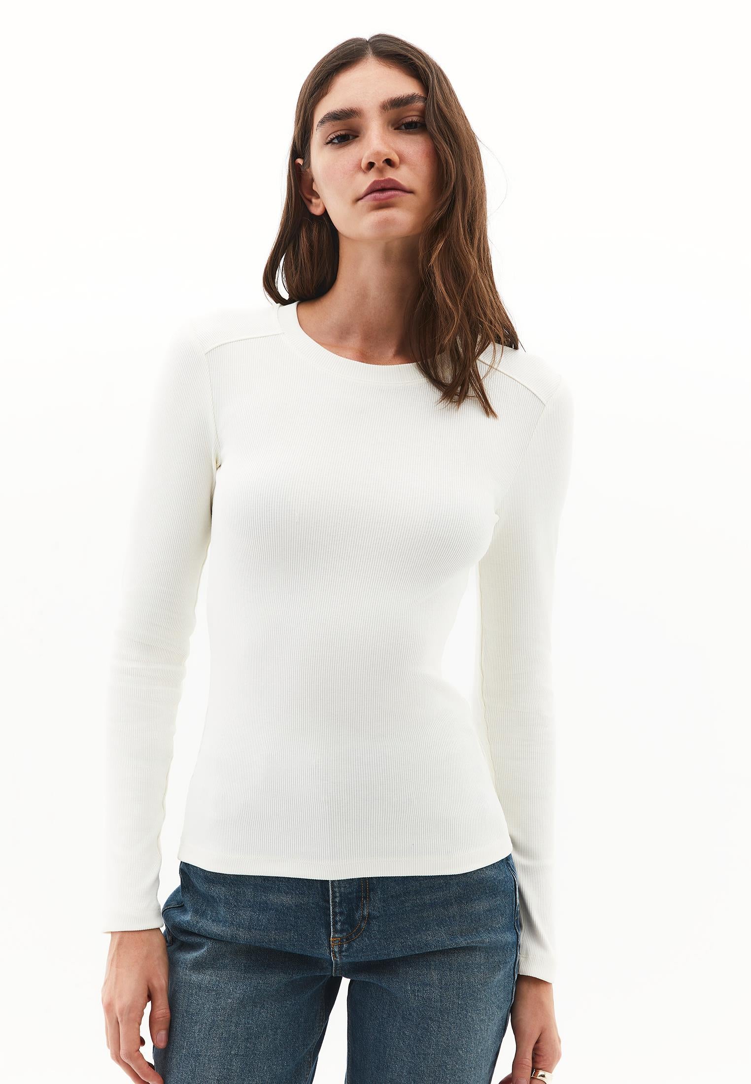 Crew Neck Long Sleeve Bodycon T-Shirt - ICE MILK