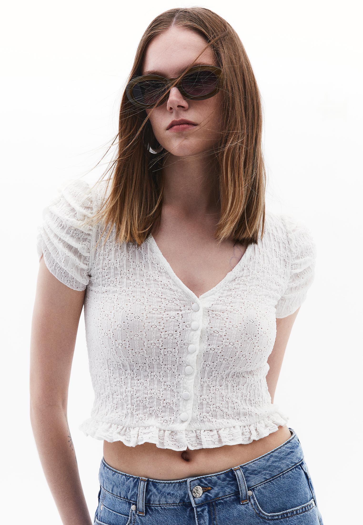 V Neck Short Sleeve Blouse - ICE MILK