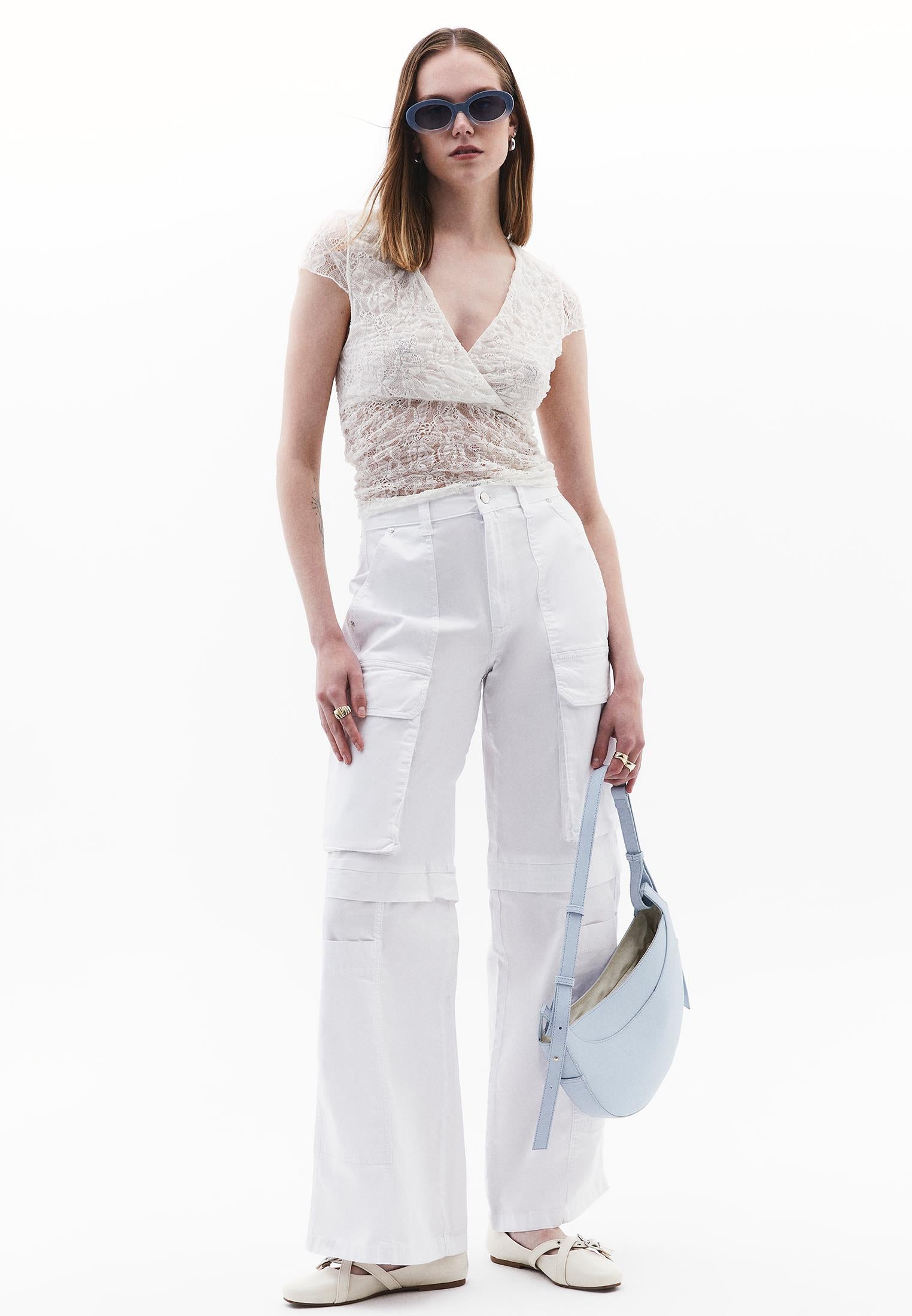 Wrap Neck Bodycon T-Shirt - ICE MILK