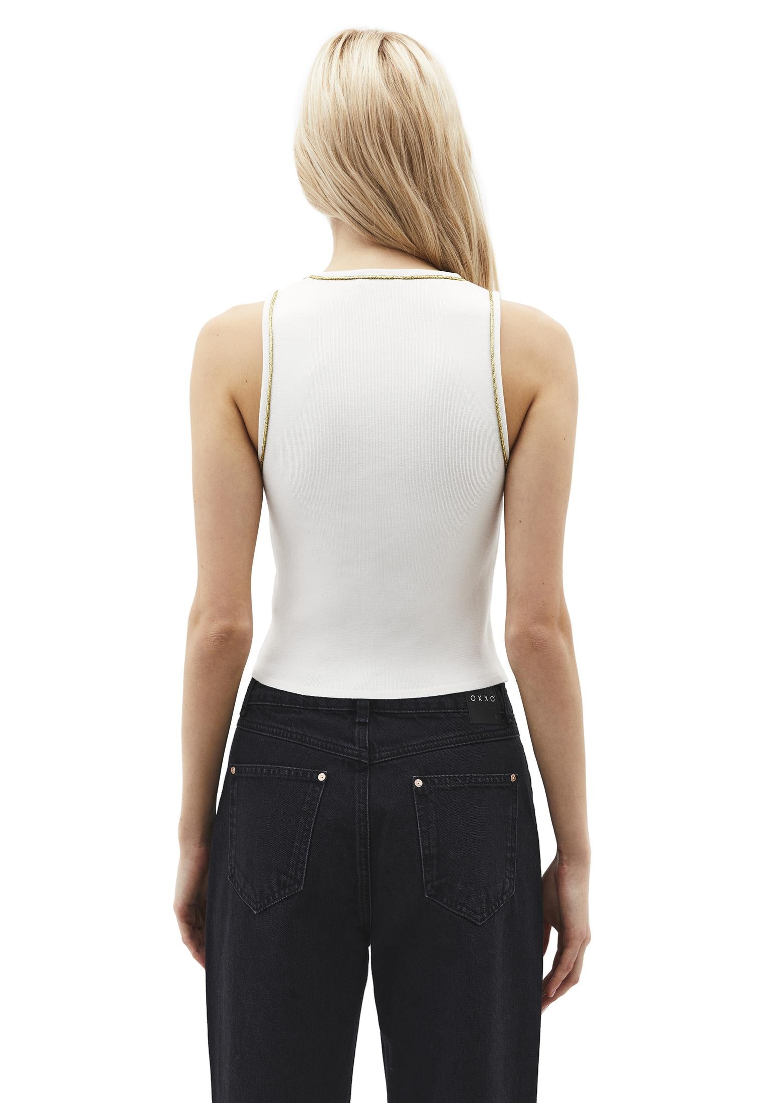 Glittery Crew Neck Sleeveless Tank Top - ICE MILK