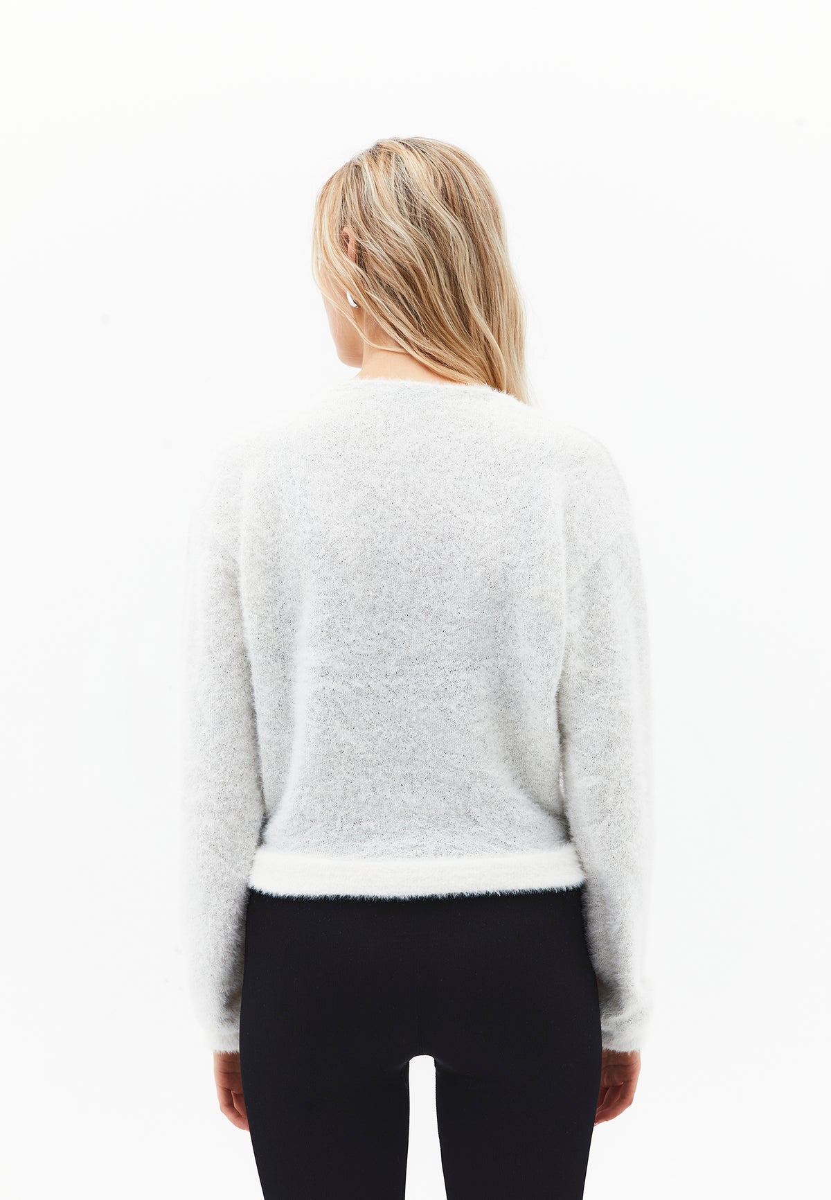 Wrap Neck Long Sleeve Knit Looking Sweater - ICE MILK
