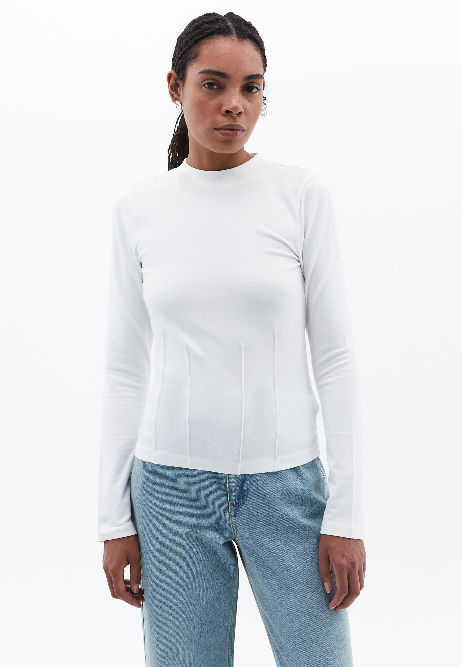 High Neck Long Sleeve T-Shirt - ICE MILK