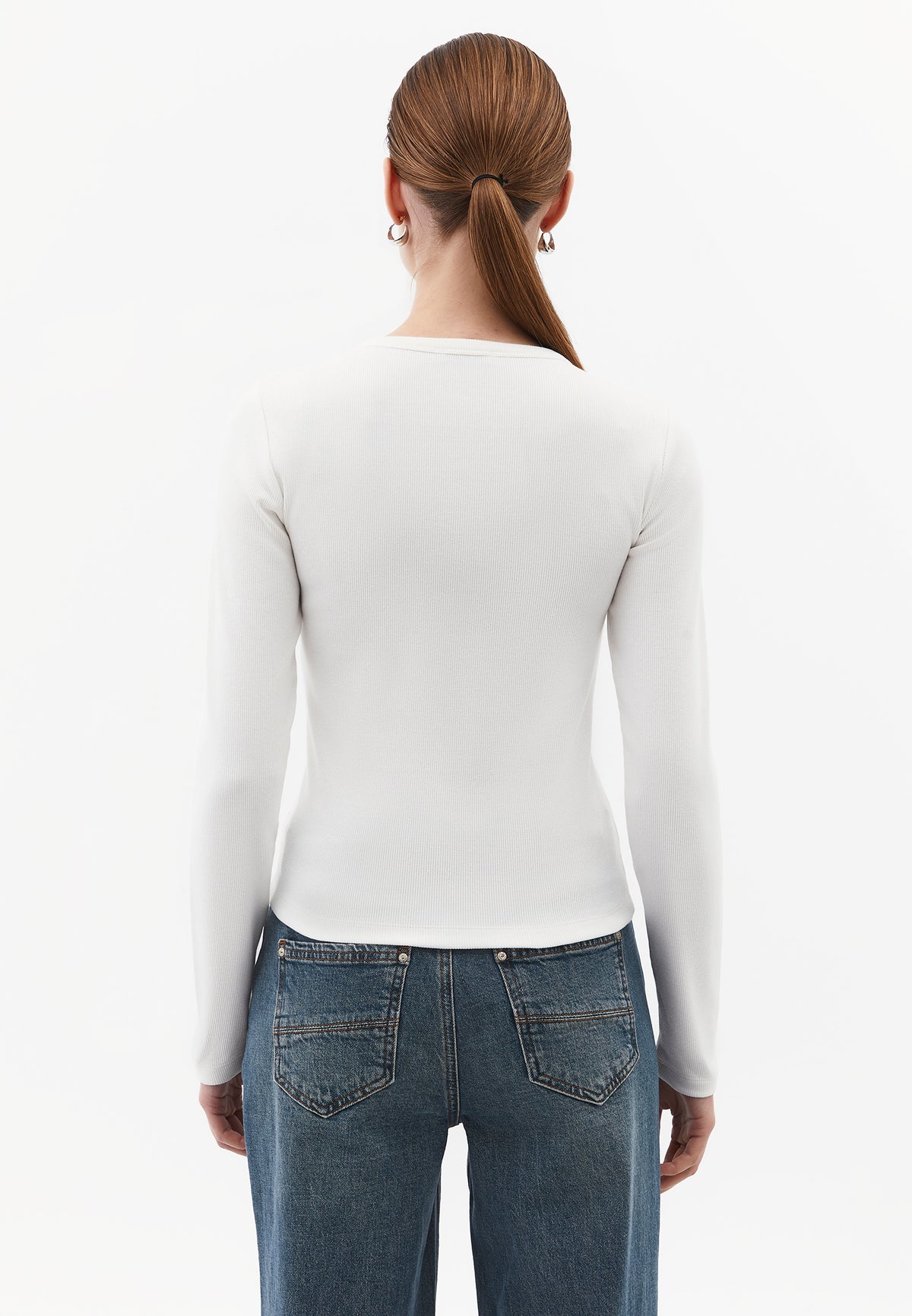 Crew Neck Long Sleeve Zip Detailed Bodycon T-Shirt - ICE MILK