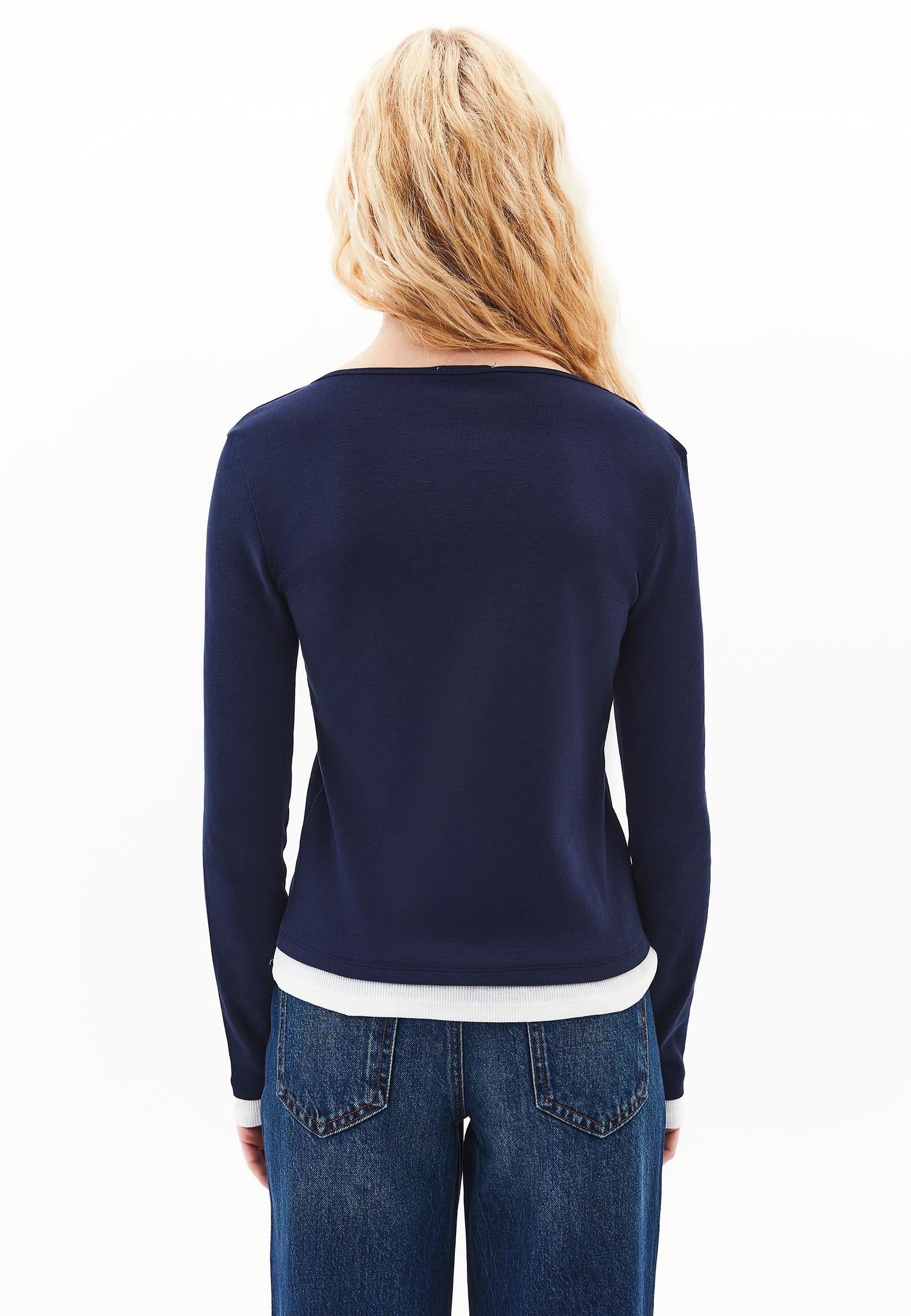 V Neck Long Sleeve T-Shirt - MIDNIGHT / ICE MILK