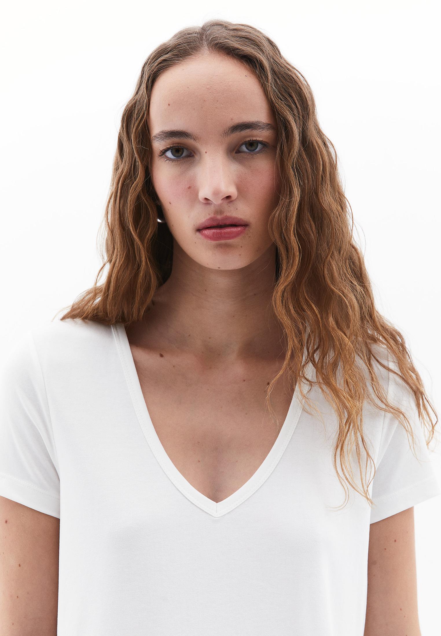 V Neck Loose Fit T-Shirt - ICE MILK