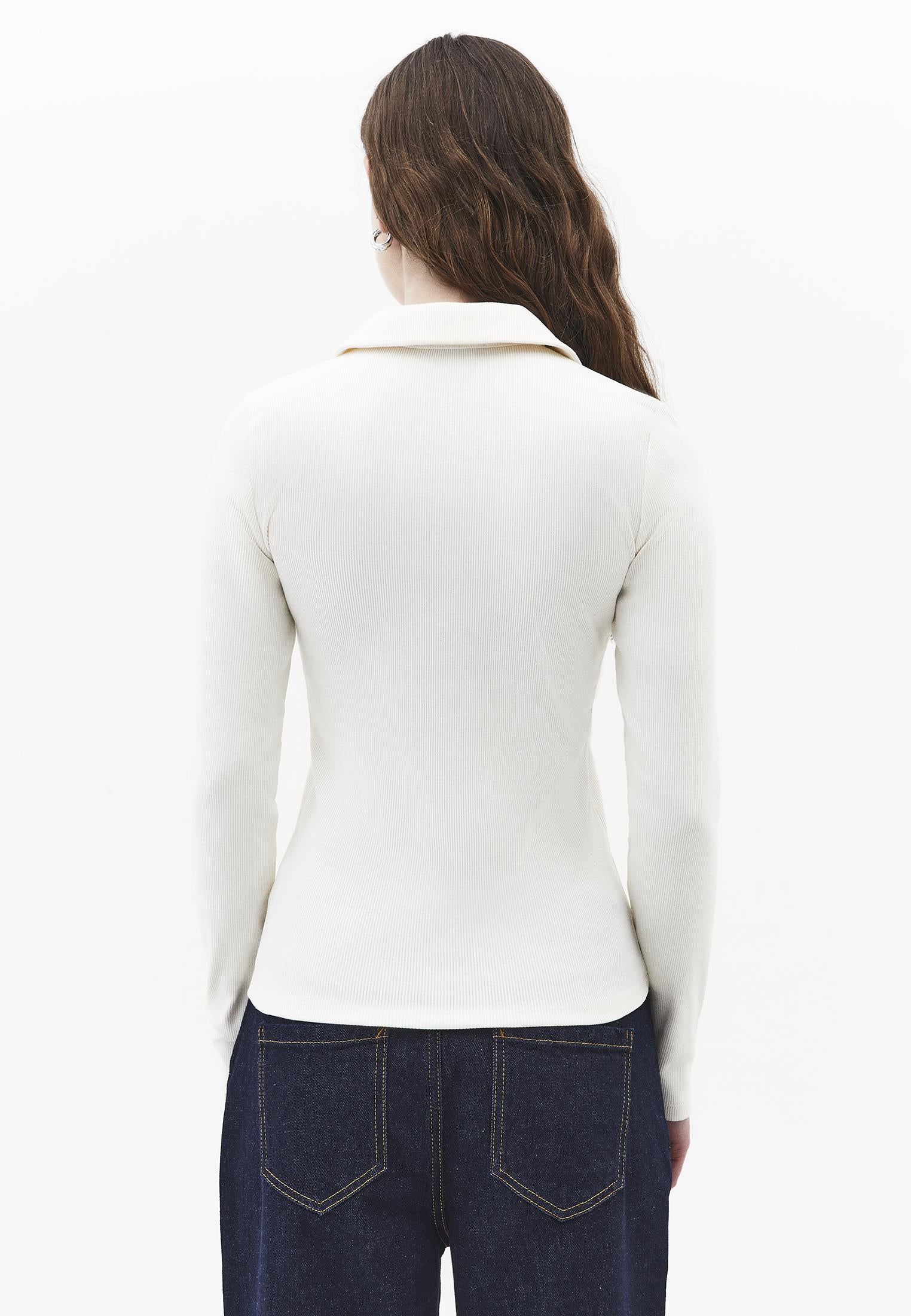 Polo Collar Long Sleeve Bodycon T-Shirt - ICE MILK