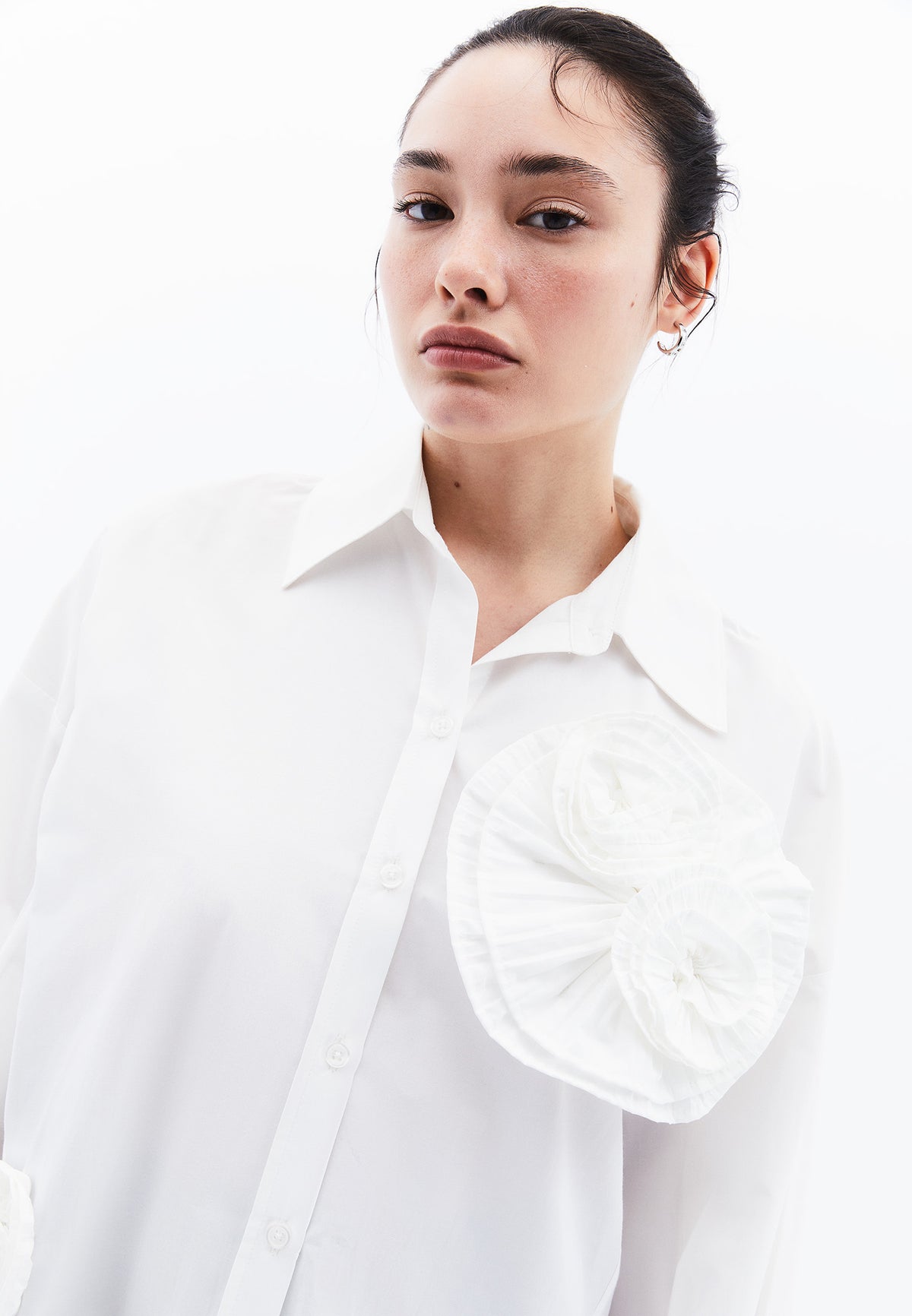 Stone Detailed Oversize Shirt - ICE MILK