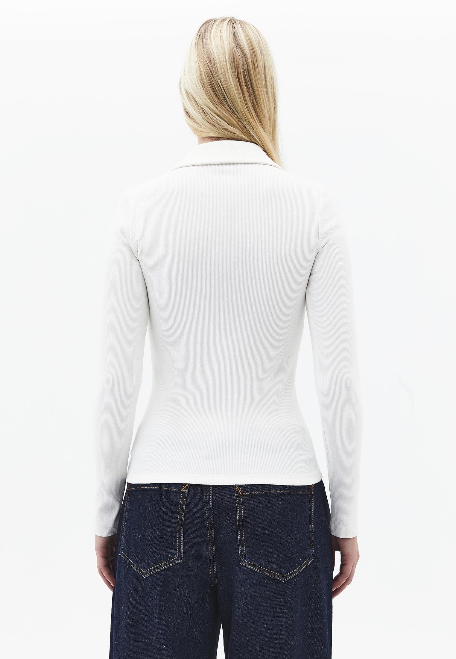 Polo Collar Zip Detailed Long Sleeve T-Shirt - ICE MILK