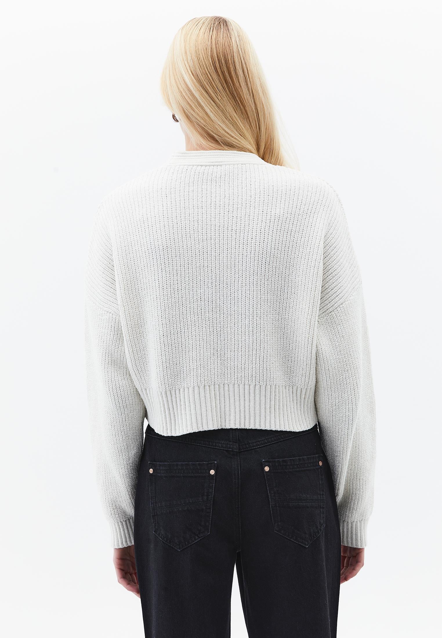 V Neck Long Sleeve Loose Cardigan - ICE MILK