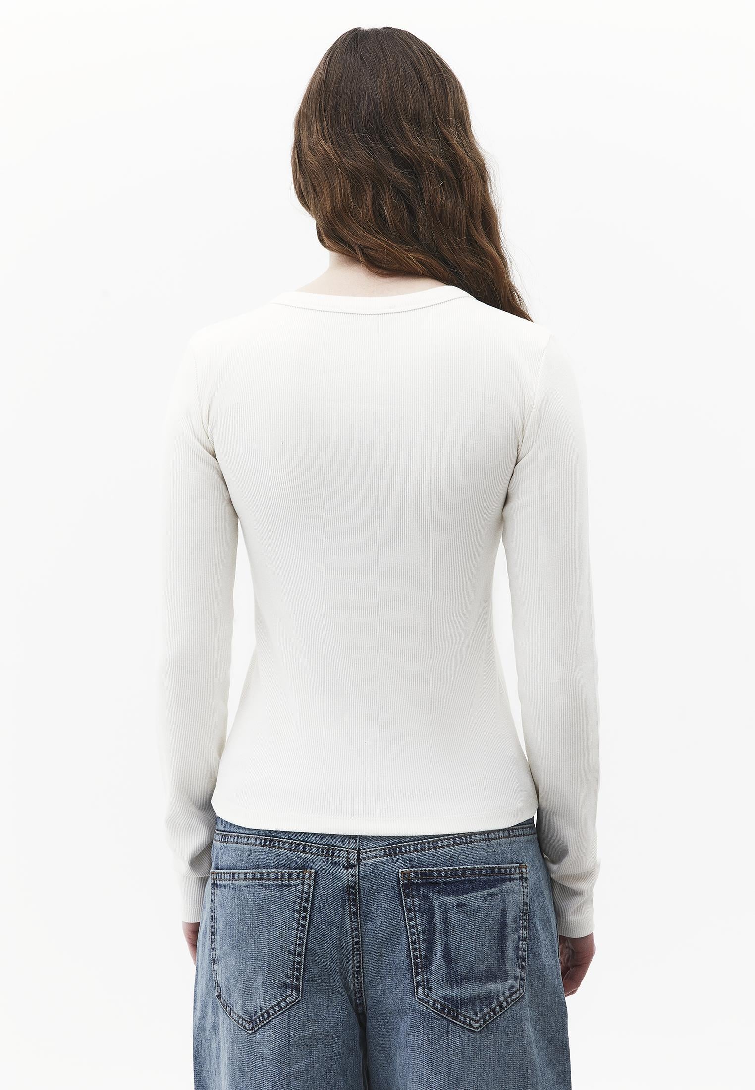 Button Detailed Crew Neck Long Sleeve T-Shirt - ICE MILK