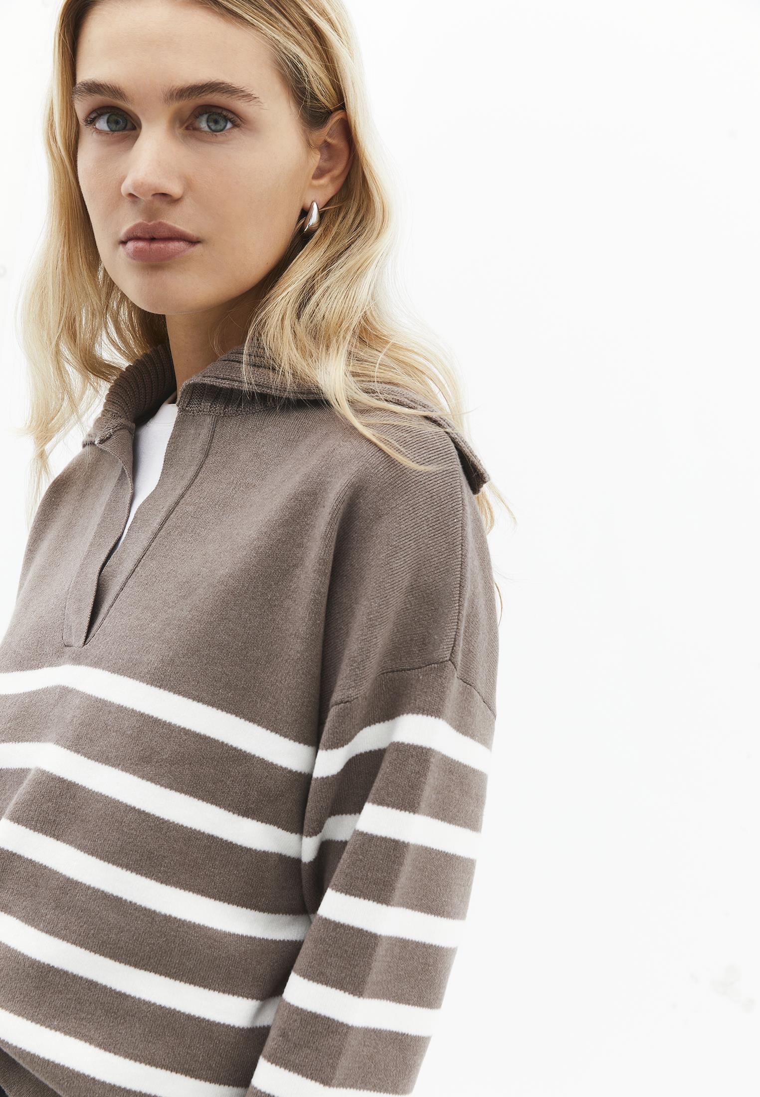 Striped Polo Collar Knit Sweater - MOREL/ICE MILK