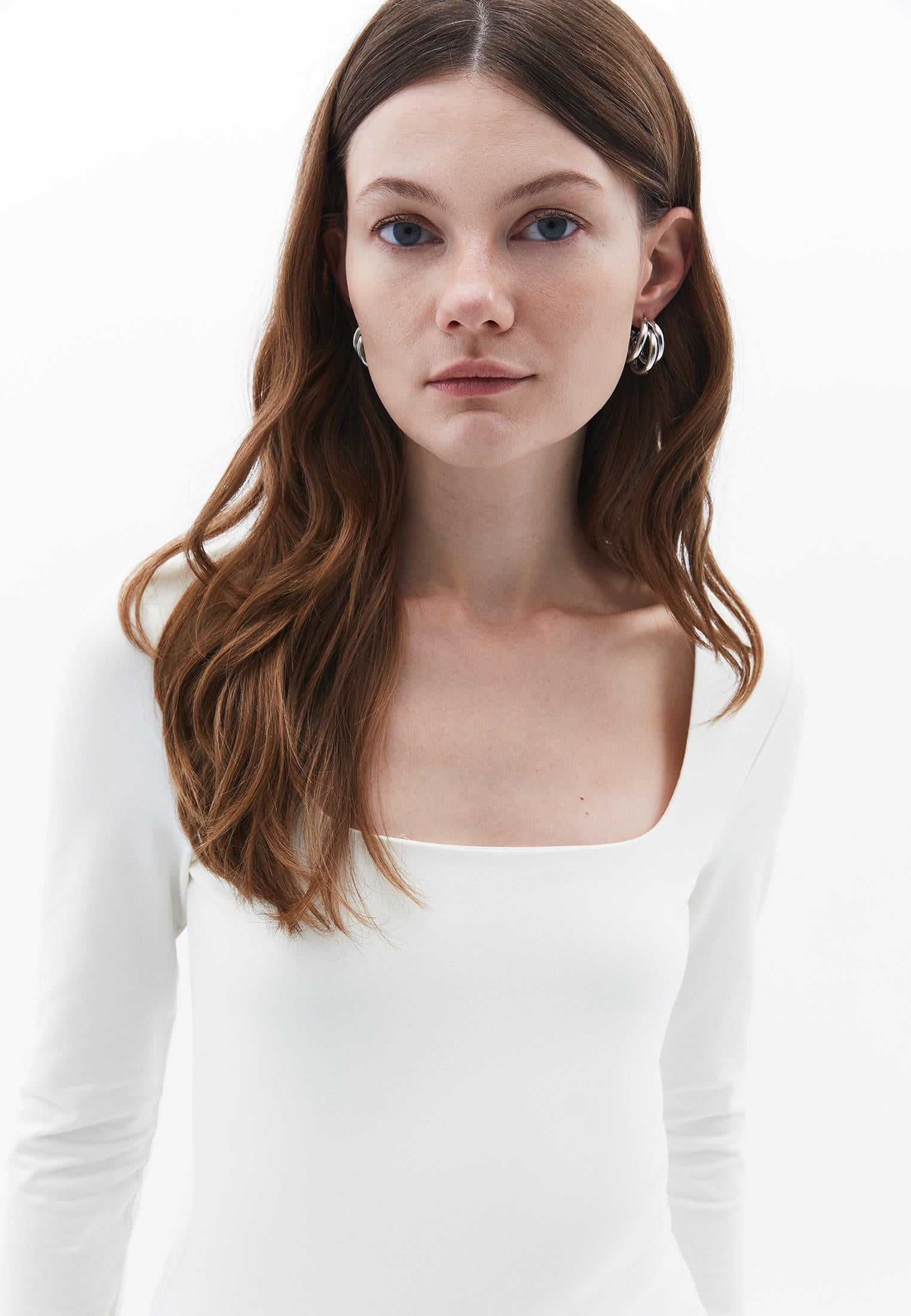 Square Neck Long Sleeve T-Shirt - ICE MILK
