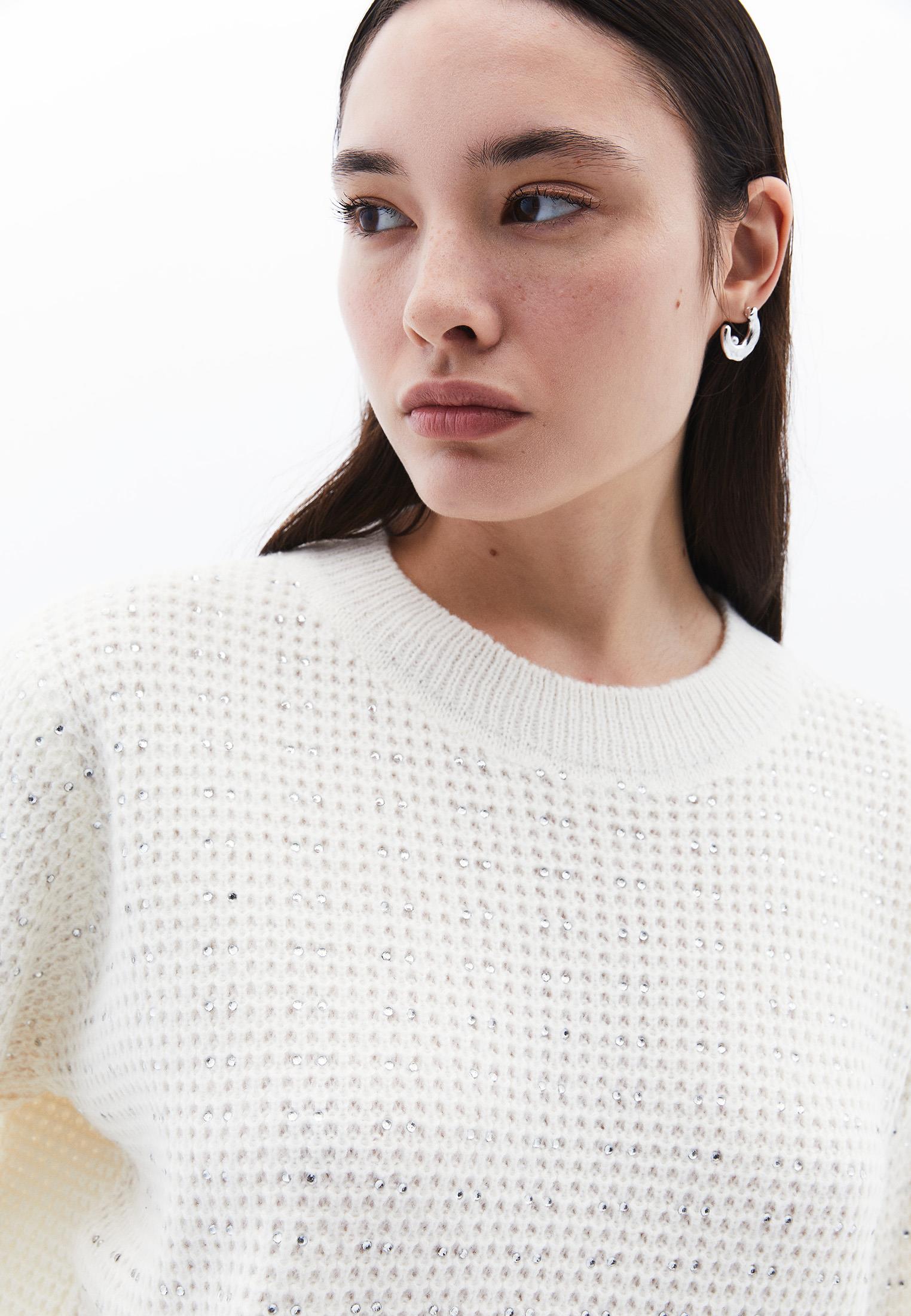Crew Neck Long Sleeve Sweater - ICE MILK