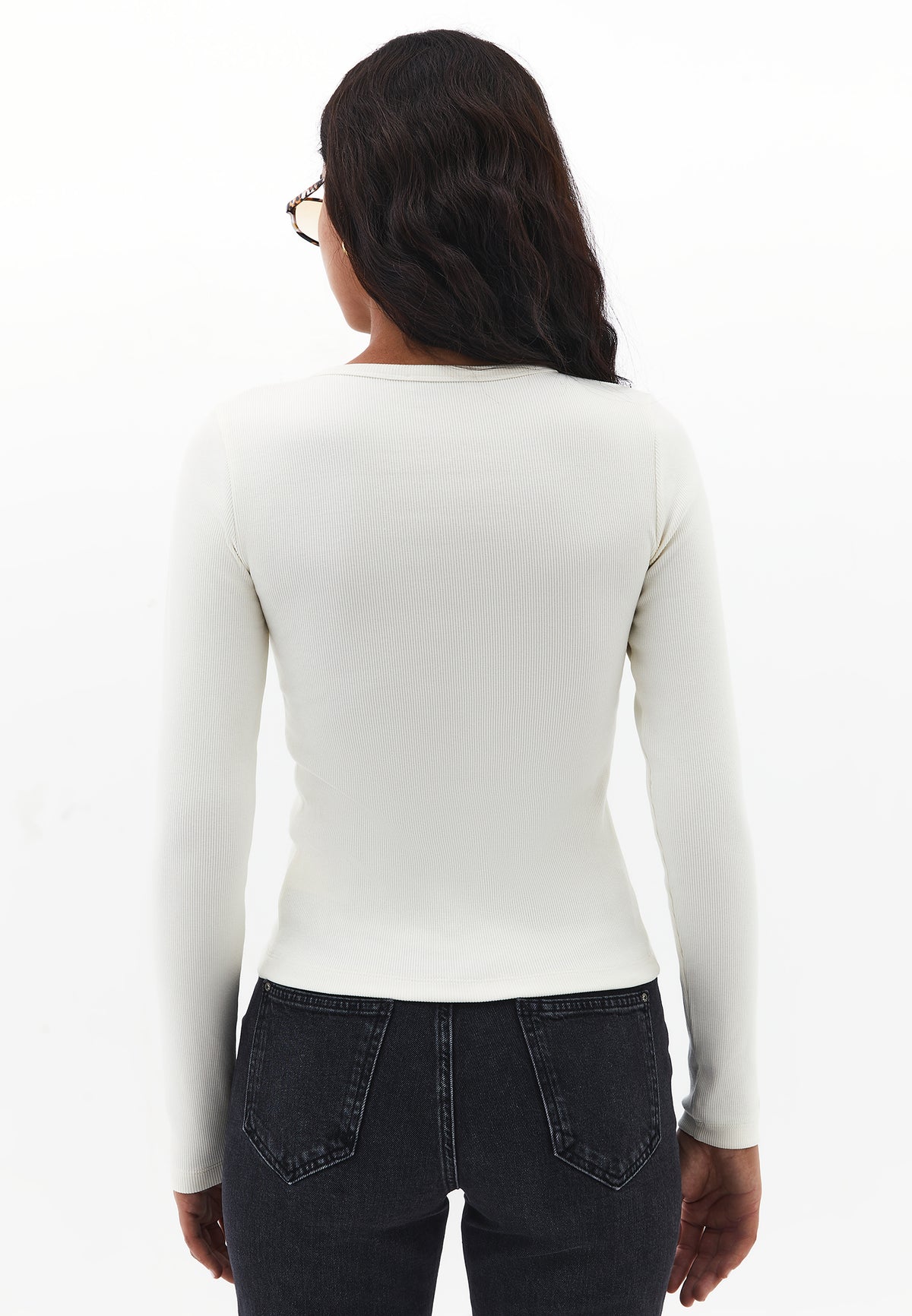 Crew Neck Long Sleeve T-Shirt - ICE MILK