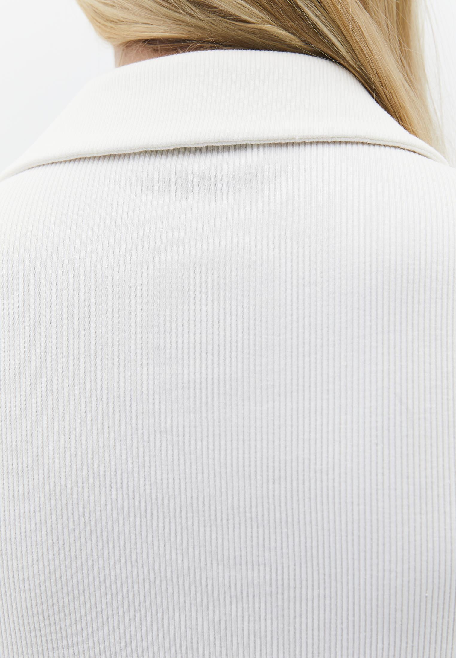 Polo Collar Zip Detailed Long Sleeve T-Shirt - ICE MILK