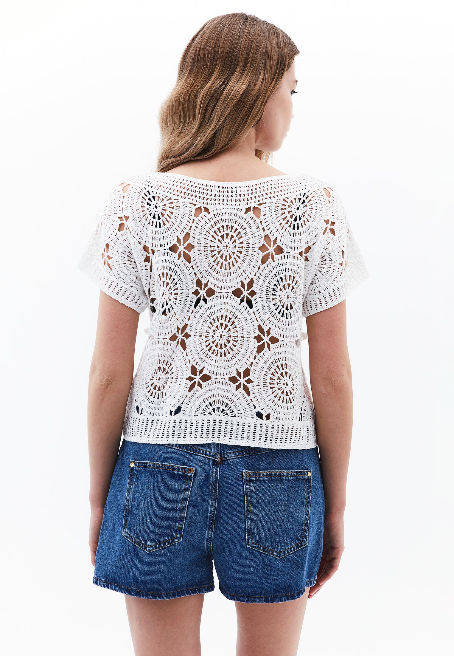 Ajour Cropped Blouse - ICE MILK