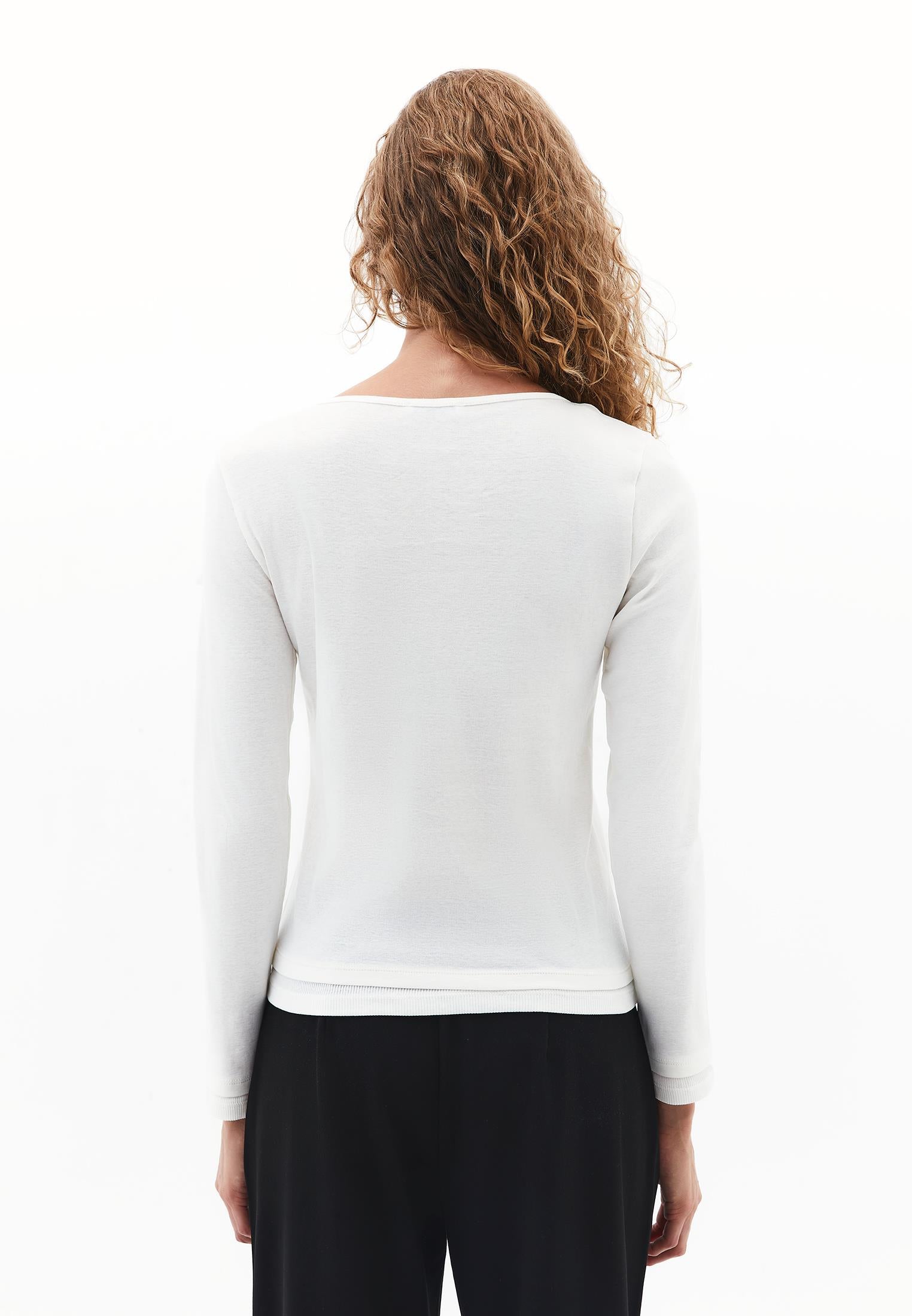 V Neck Long Sleeve T-Shirt - ICE MILK
