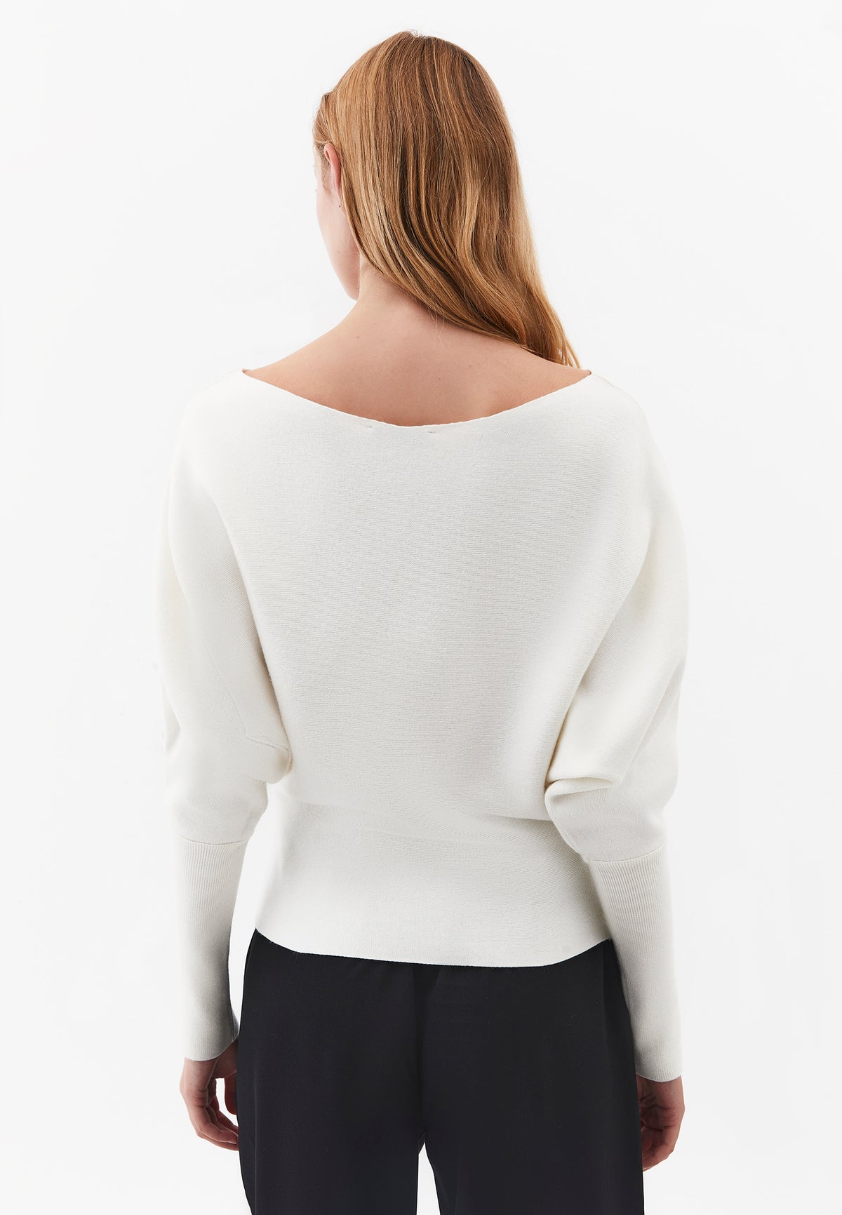 Long Sleeve Boat Neck Knit Sweater - ICE MILK