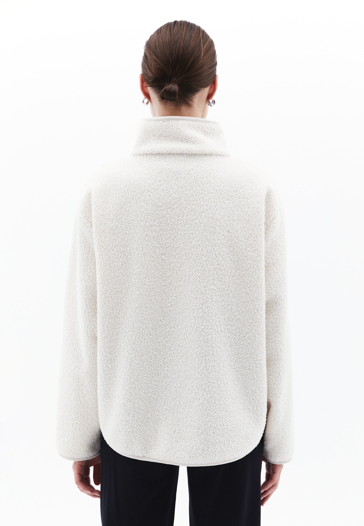 High Collar Zip Detailed Tunic Coat - ICE MILK