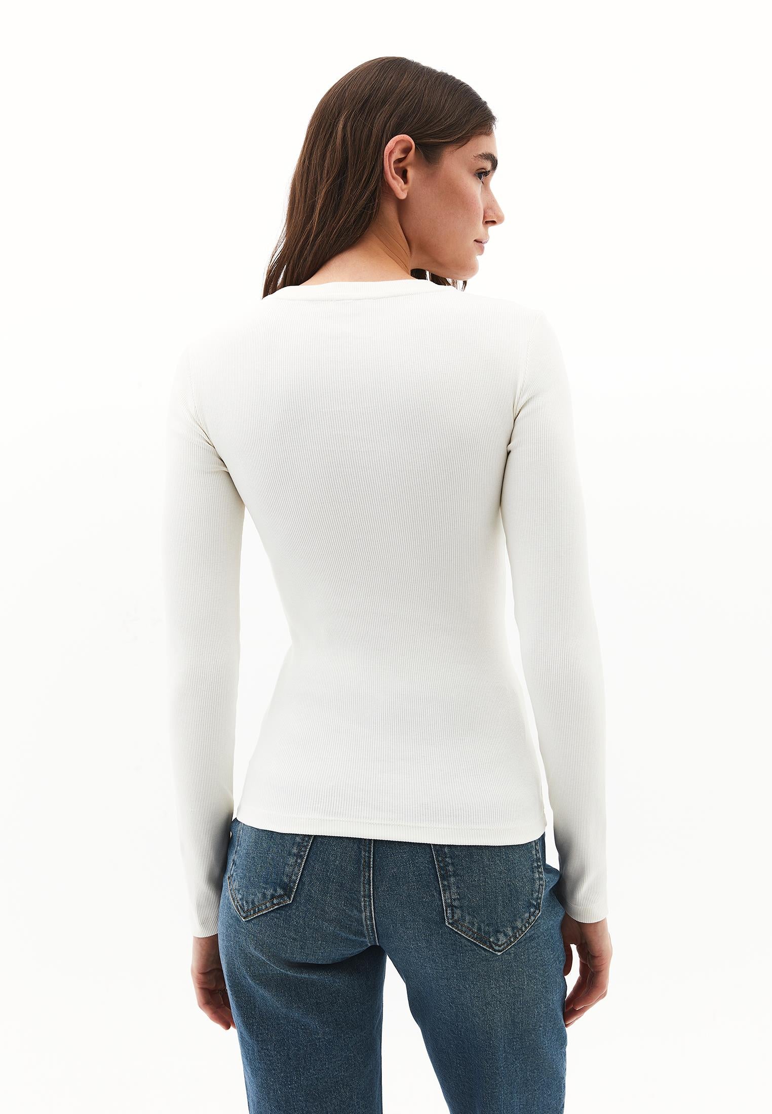 Crew Neck Long Sleeve Bodycon T-Shirt - ICE MILK