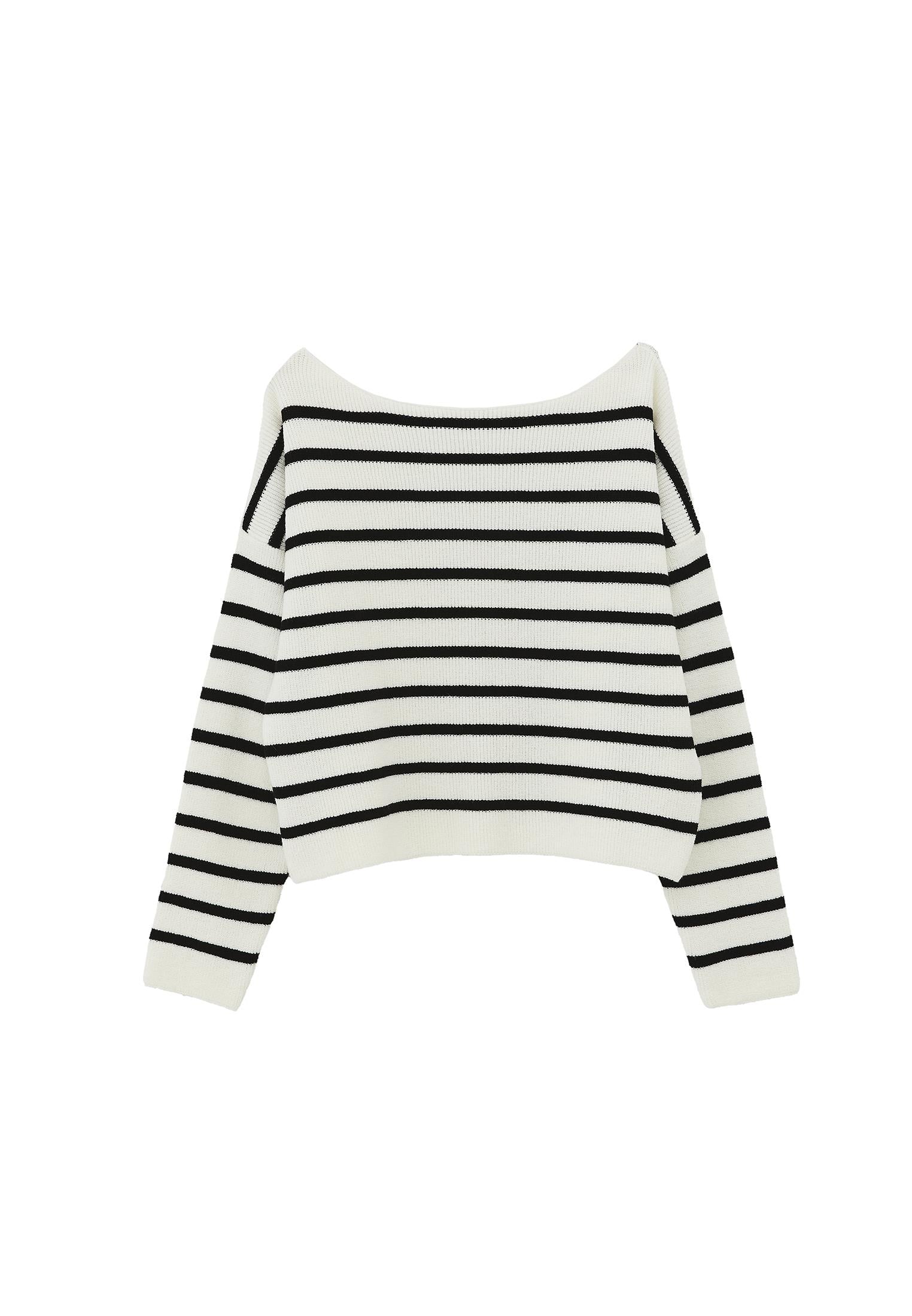 Boat Neck Striped Sweater - BLACK/ICE MILK