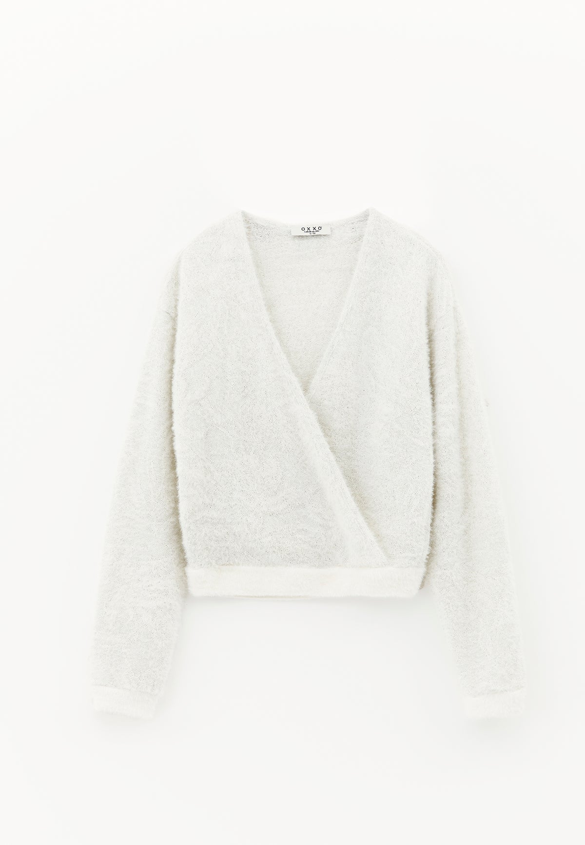 Wrap Neck Long Sleeve Knit Looking Sweater - ICE MILK