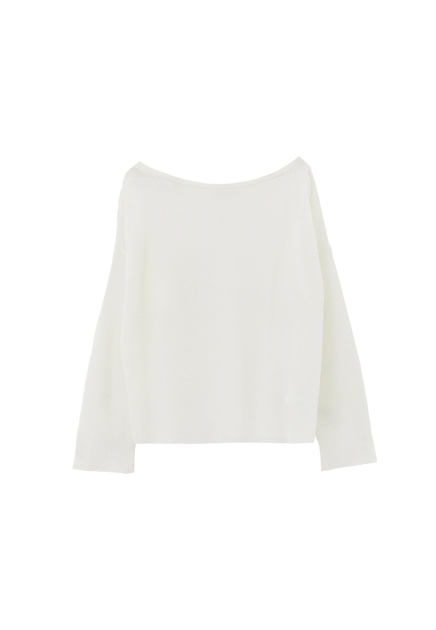 Boat Neck Long Sleeve Sweater - ICE MILK