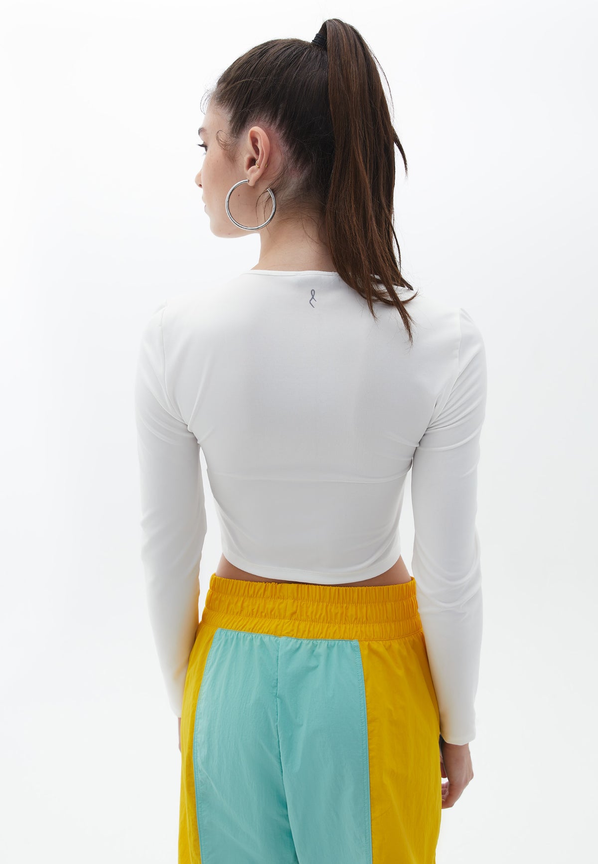 Asymmetric Neck Long Sleeve Cropped T-Shirt - ICE MILK