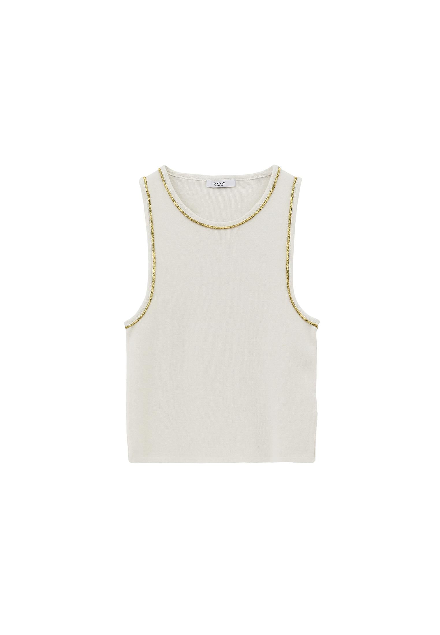 Glittery Crew Neck Sleeveless Tank Top - ICE MILK
