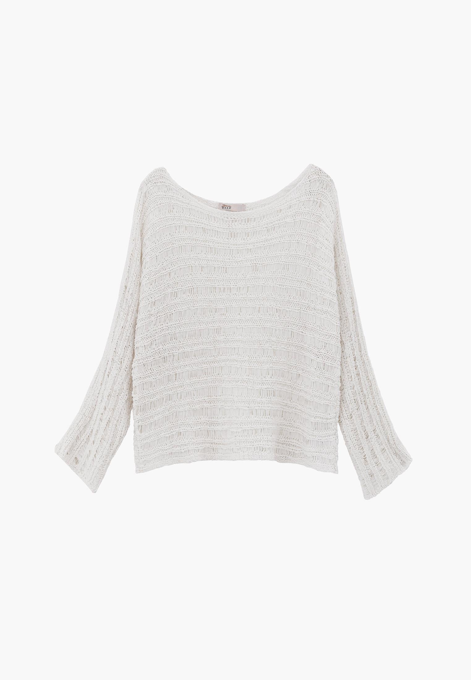 Ajour Standard Boat Neck Knit Sweater - ICE MILK