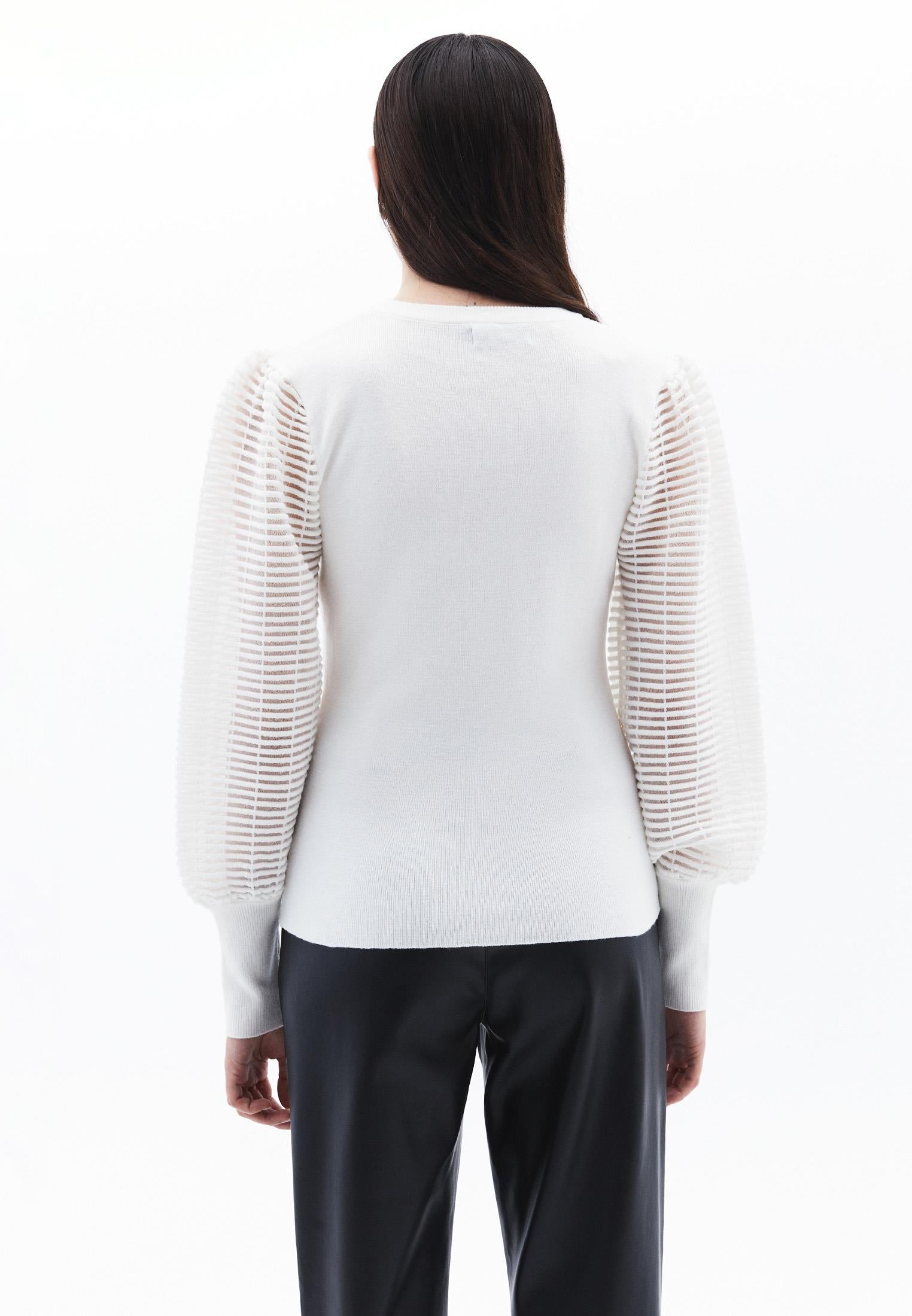 Crew Neck Long Sleeve Standard Knit Sweater - ICE MILK