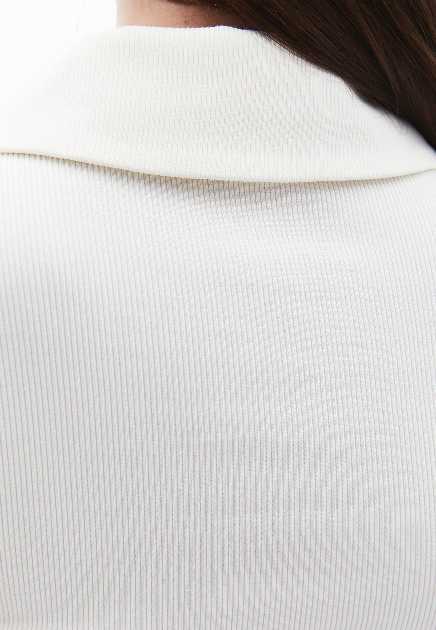 Long Sleeve Polo Collar Zipper Detail T-Shirt - ICE MILK