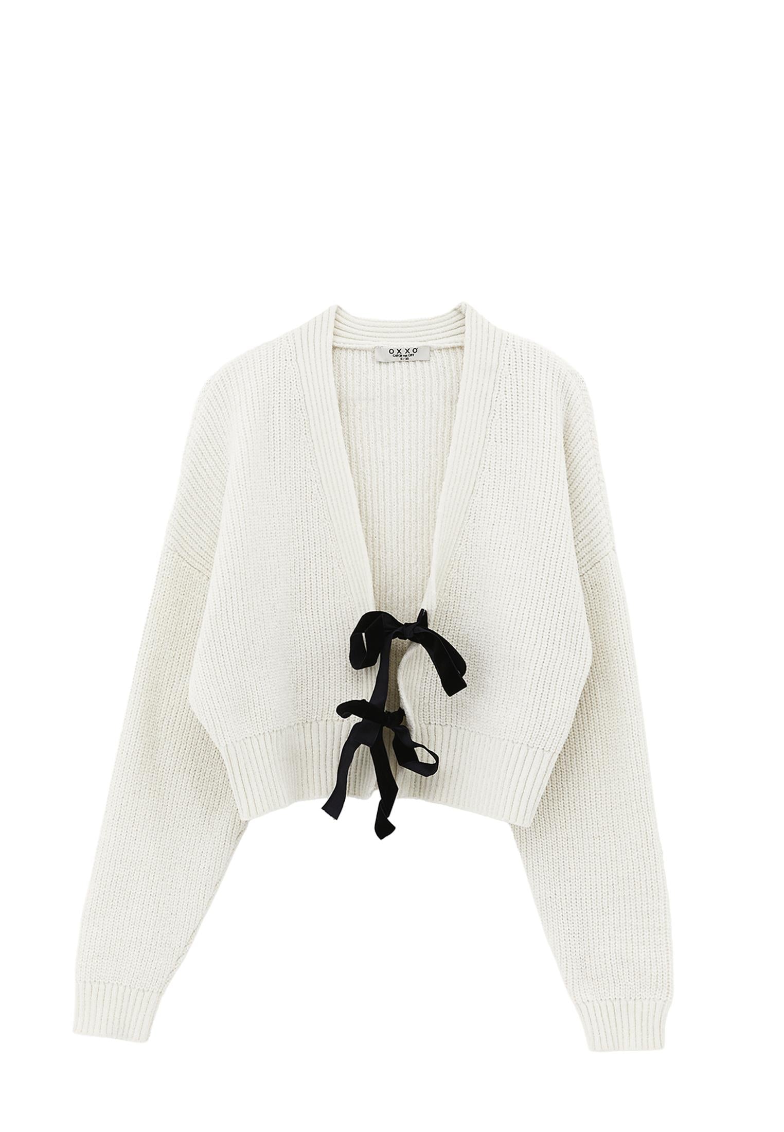 V Neck Long Sleeve Loose Cardigan - ICE MILK