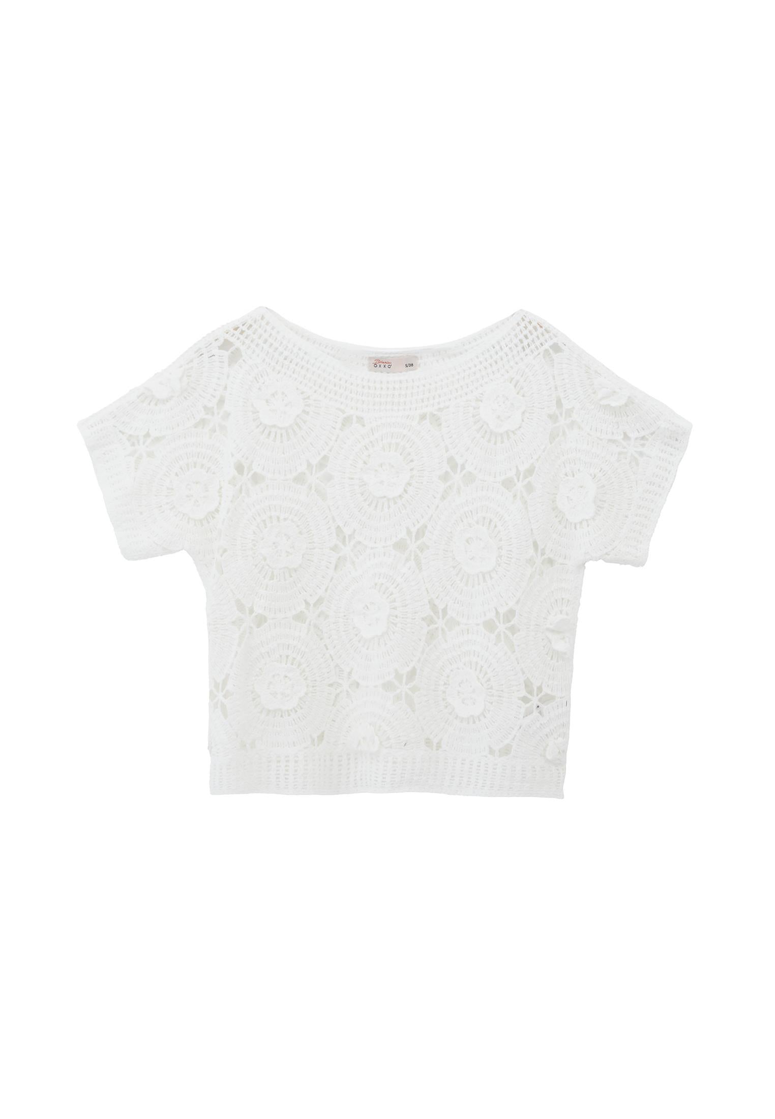 Ajour Cropped Blouse - ICE MILK