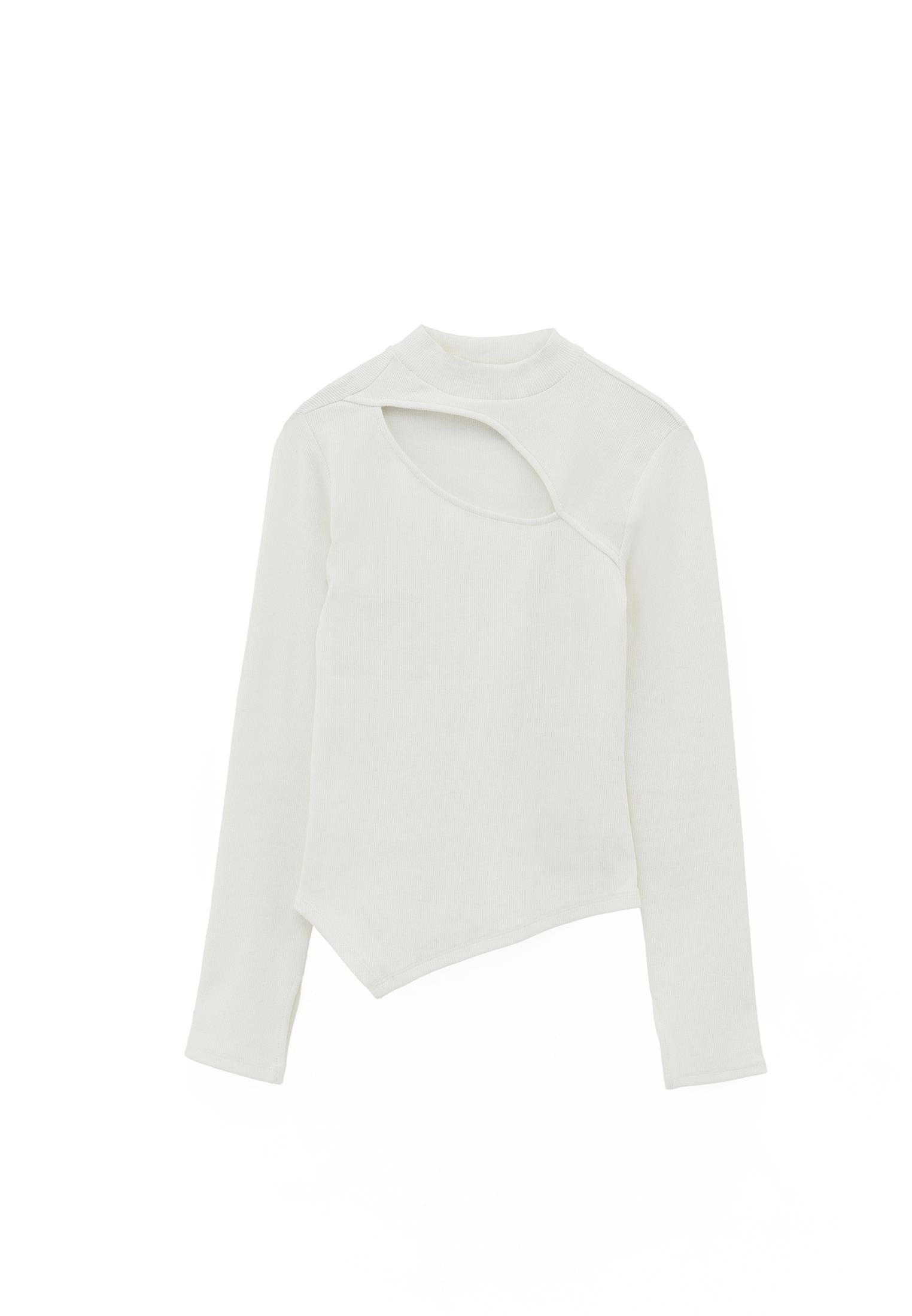 High Neck Cut Out Detail Bodycon T-Shirt - ICE MILK