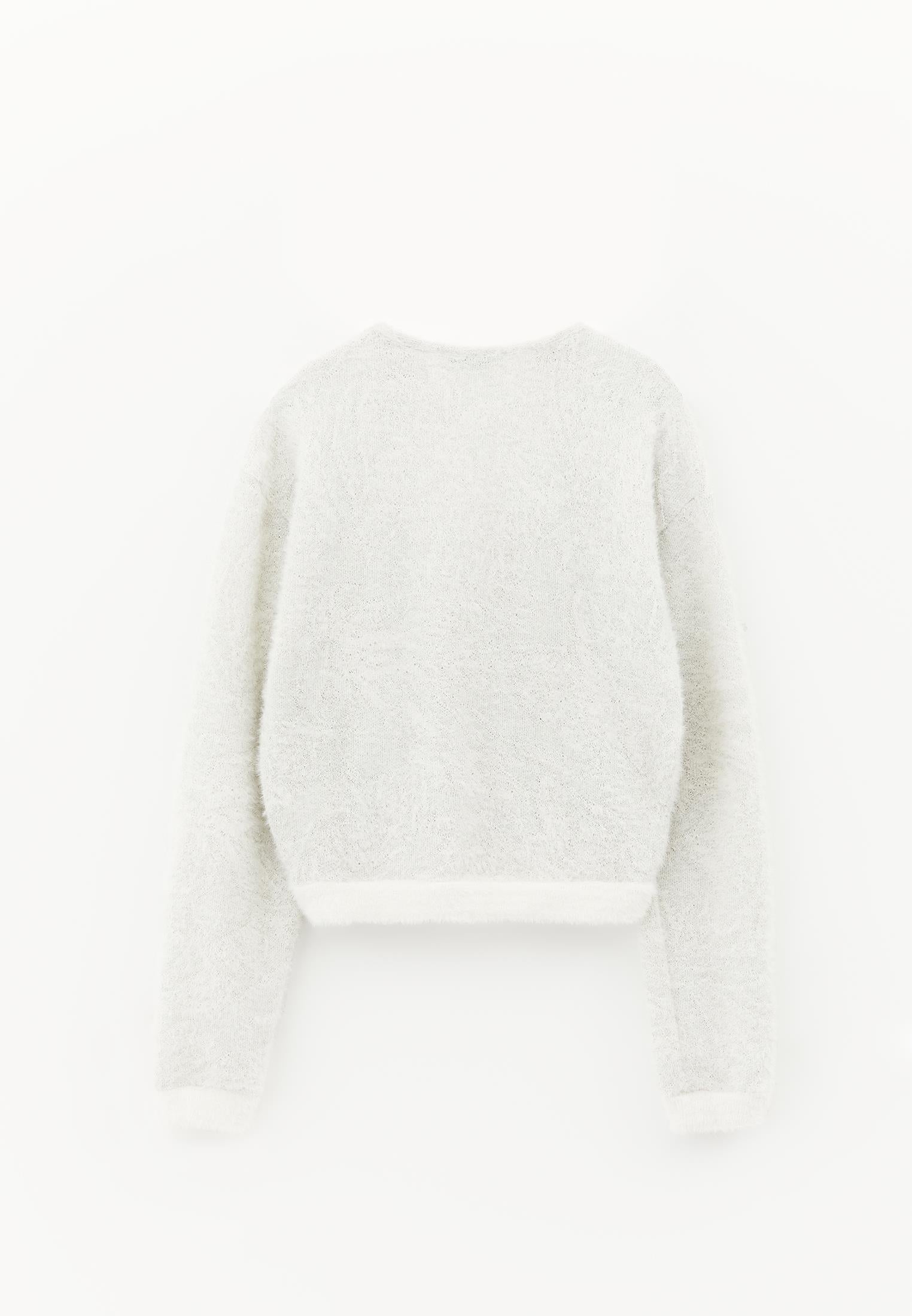Wrap Neck Long Sleeve Knit Looking Sweater - ICE MILK