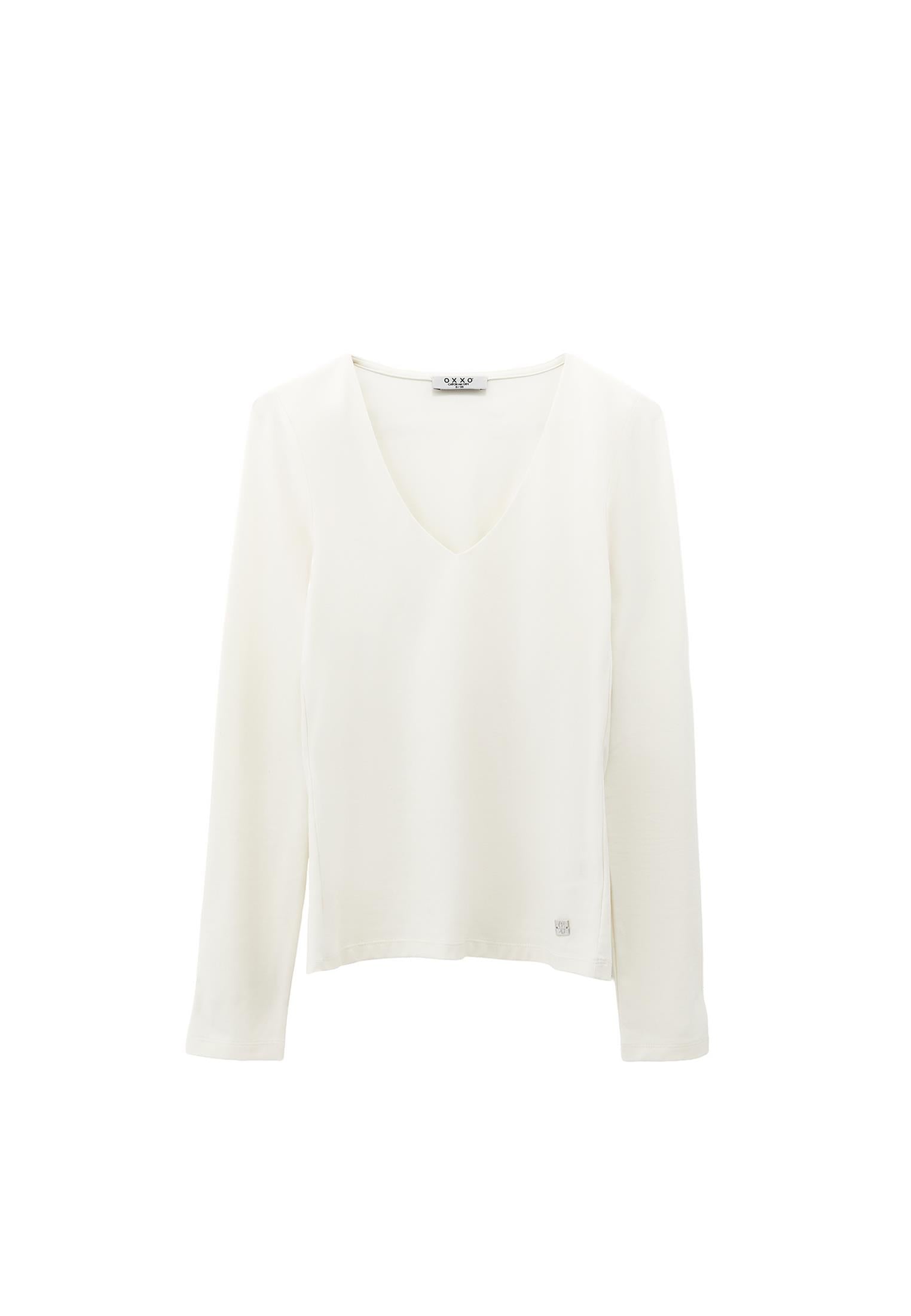 V Neck Long Sleeve T-Shirt - ICE MILK