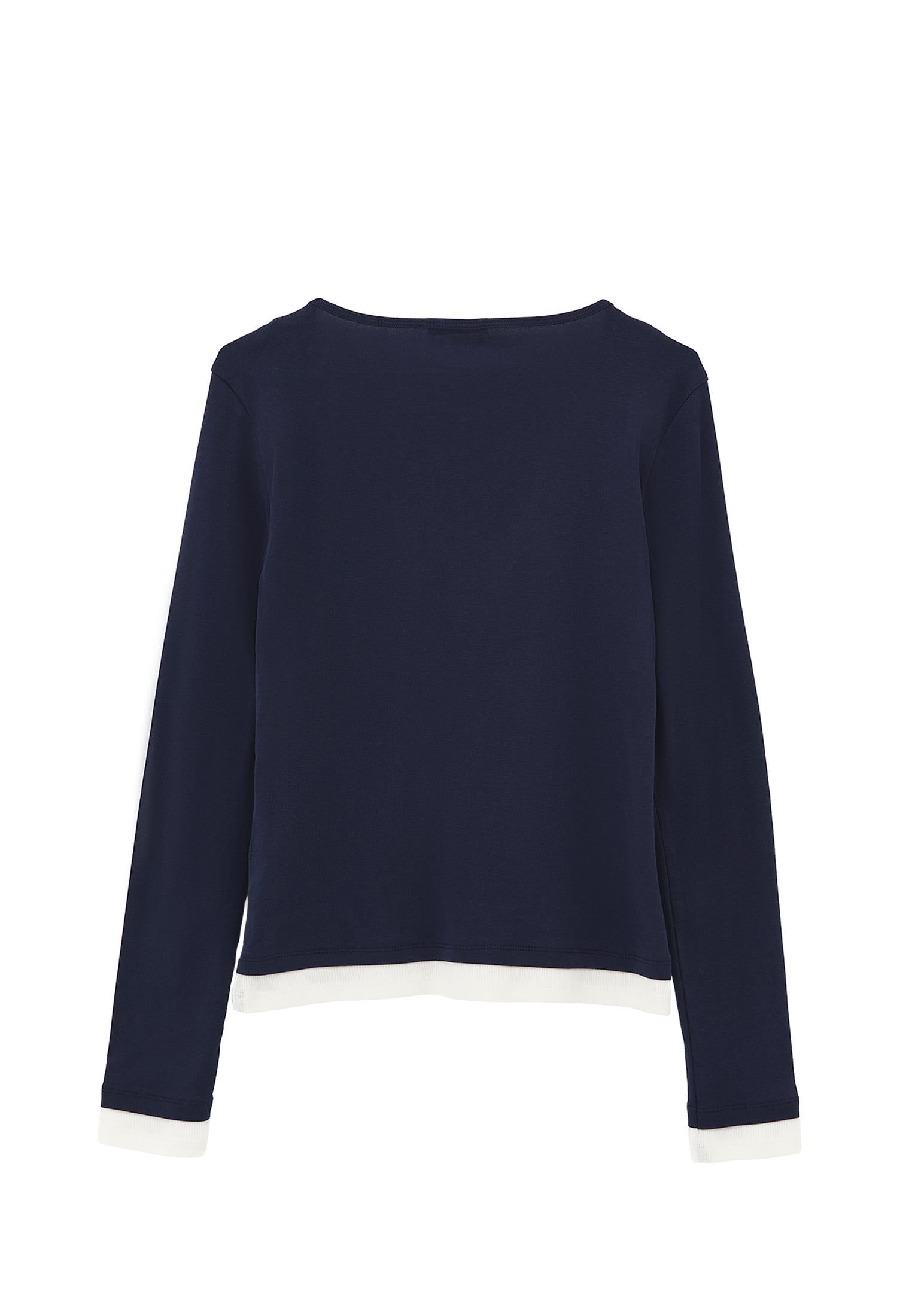 V Neck Long Sleeve T-Shirt - MIDNIGHT / ICE MILK