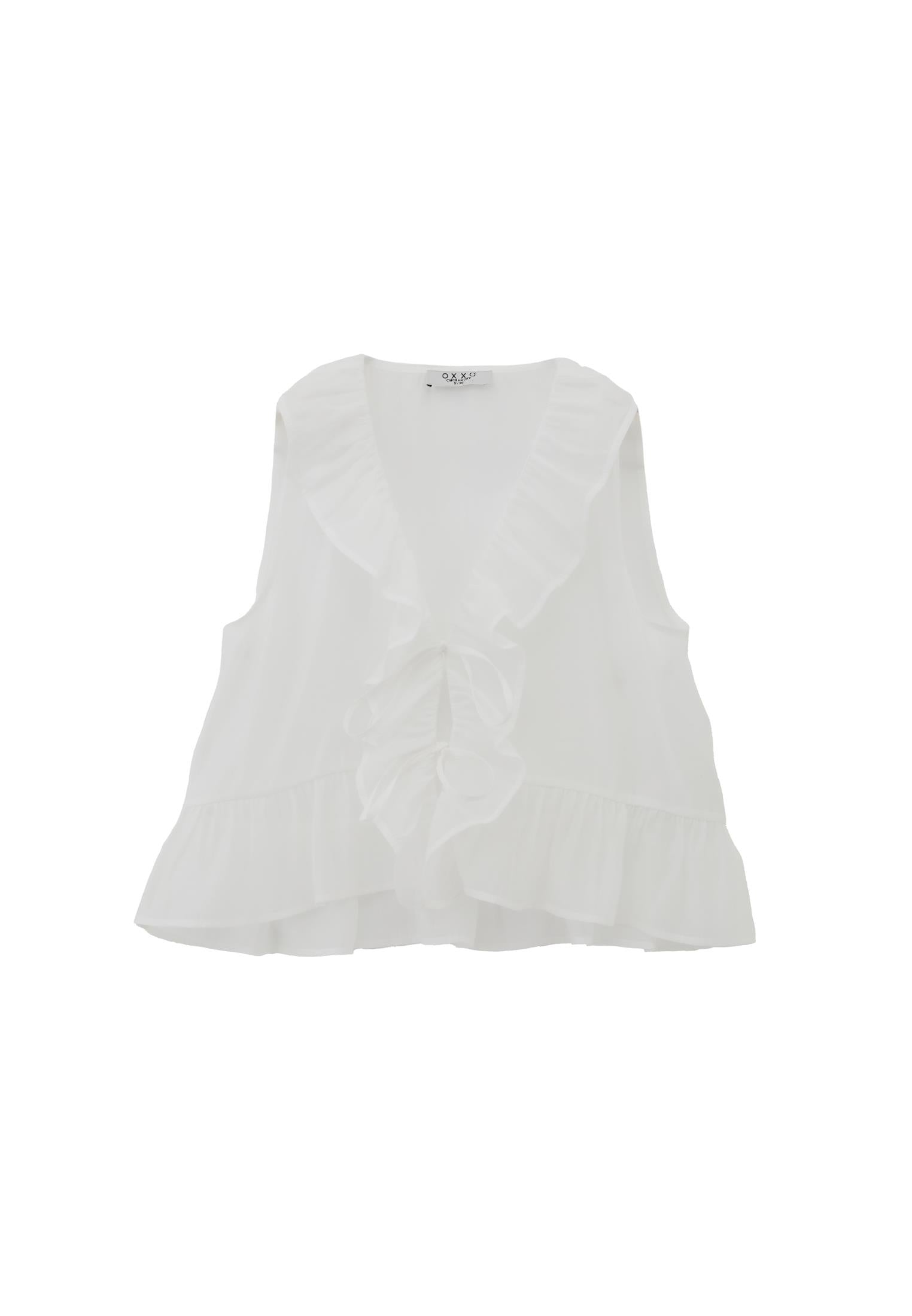 Sleeveless Blouse With Ruffle Detail And V Neck - ICE MILK