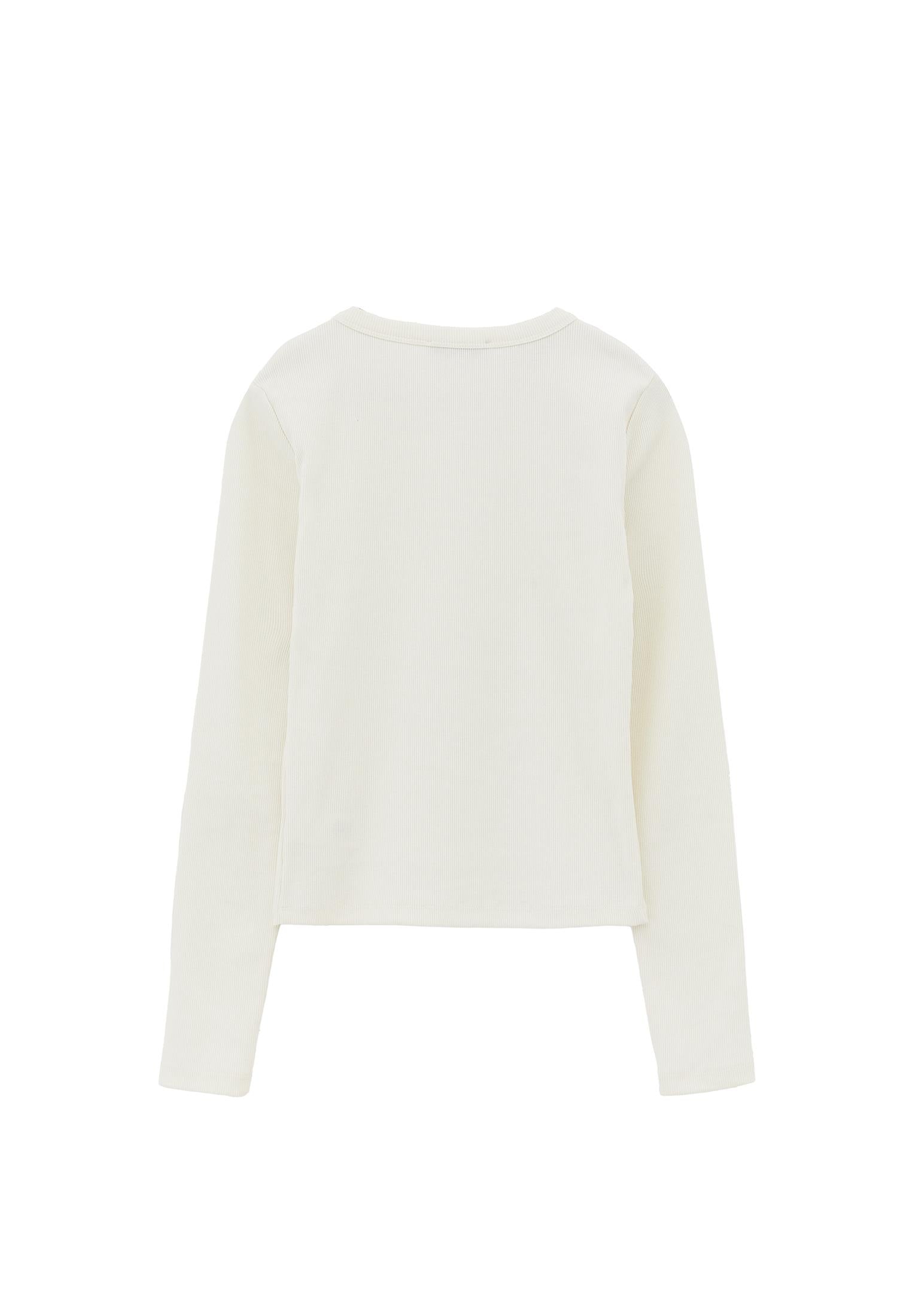 Button Detailed Crew Neck Long Sleeve T-Shirt - ICE MILK