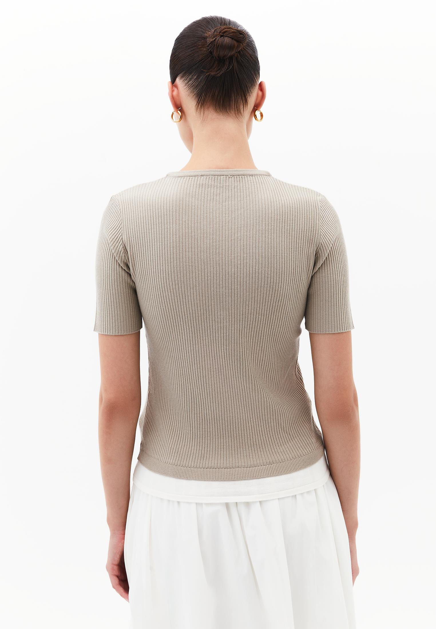 Comfortable Crew Neck T-Shirt - FEATHER GRAY / ICE MILK