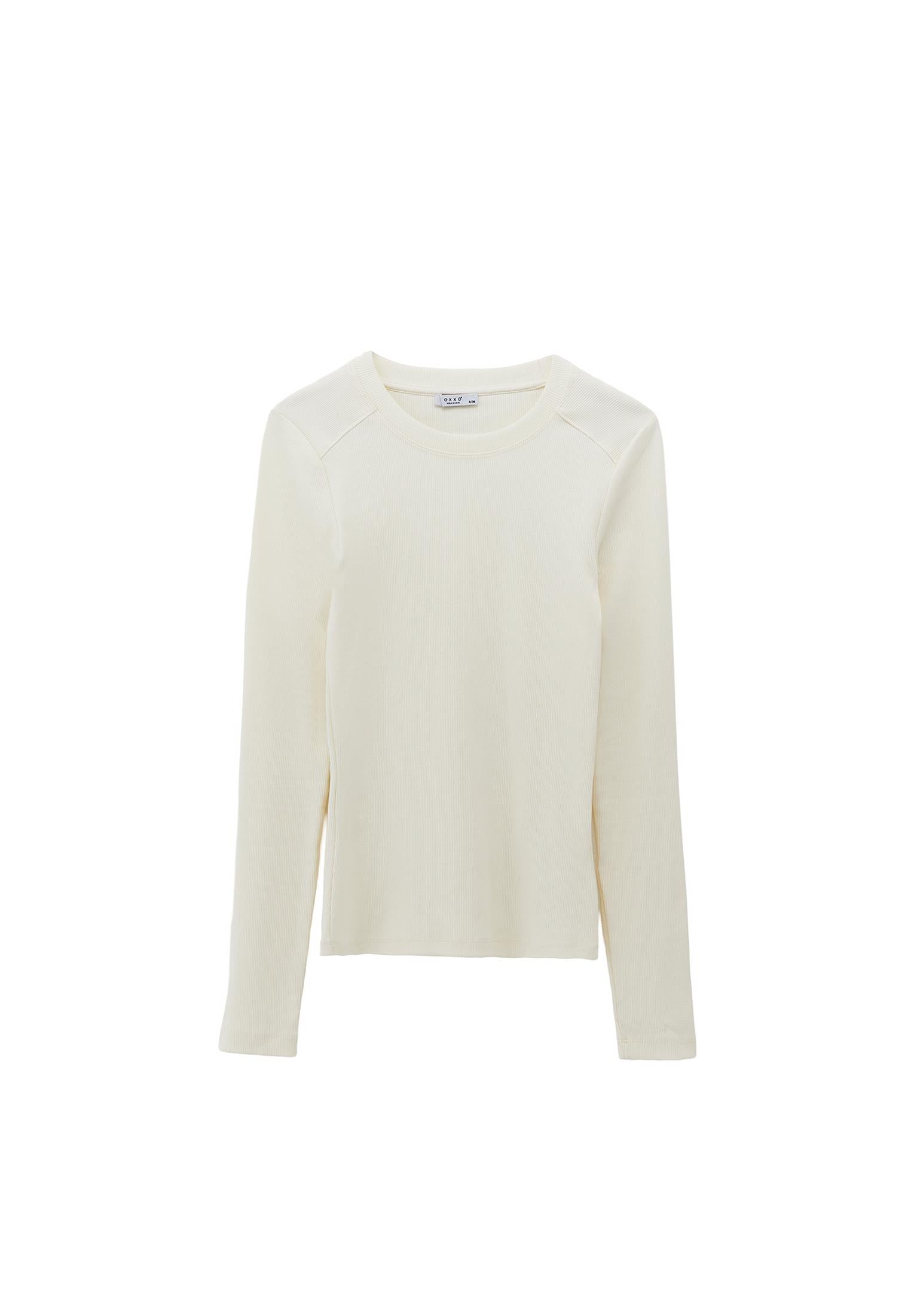 Crew Neck Long Sleeve Bodycon T-Shirt - ICE MILK