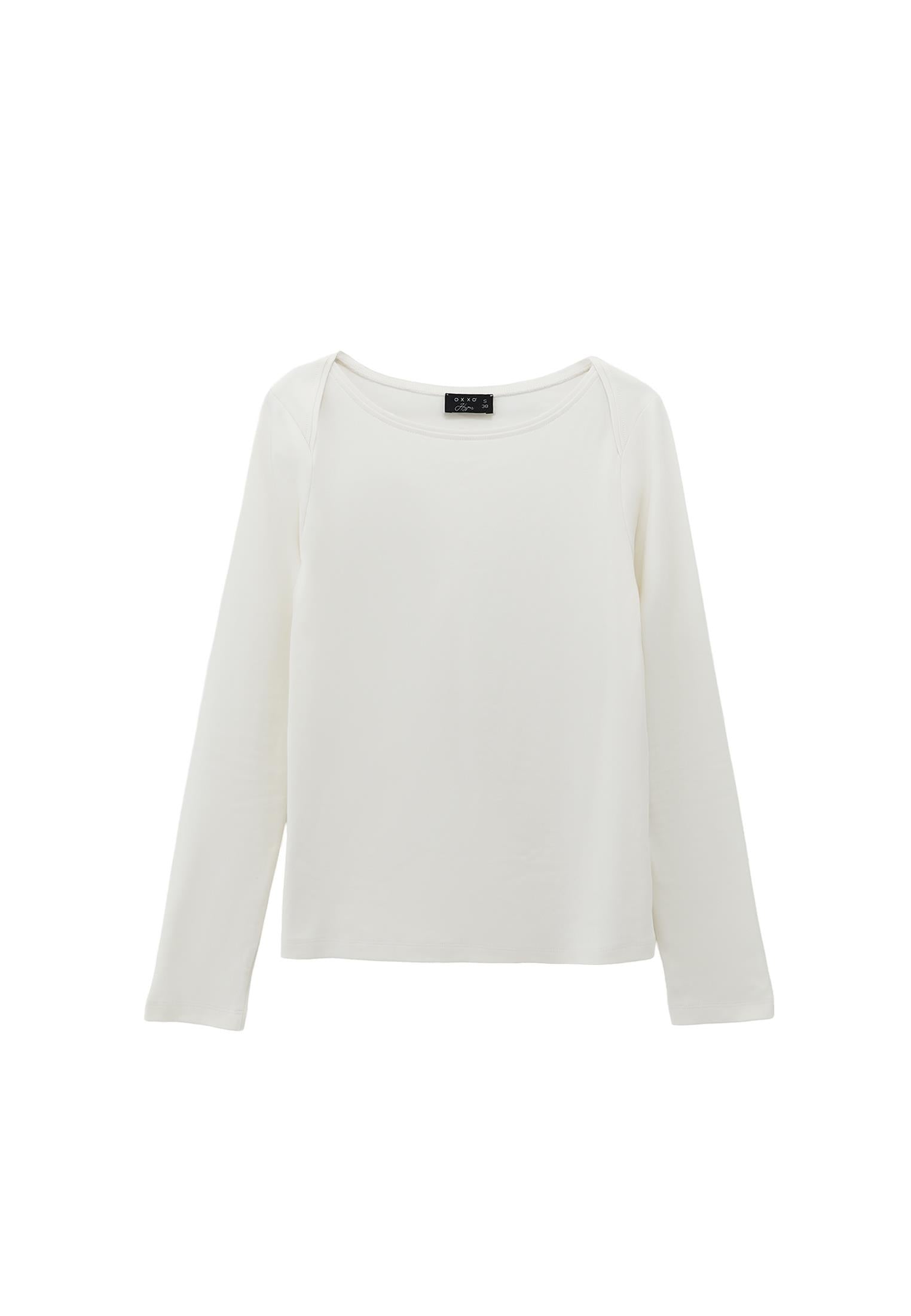 Boat Neck Long Sleeve T-Shirt - ICE MILK