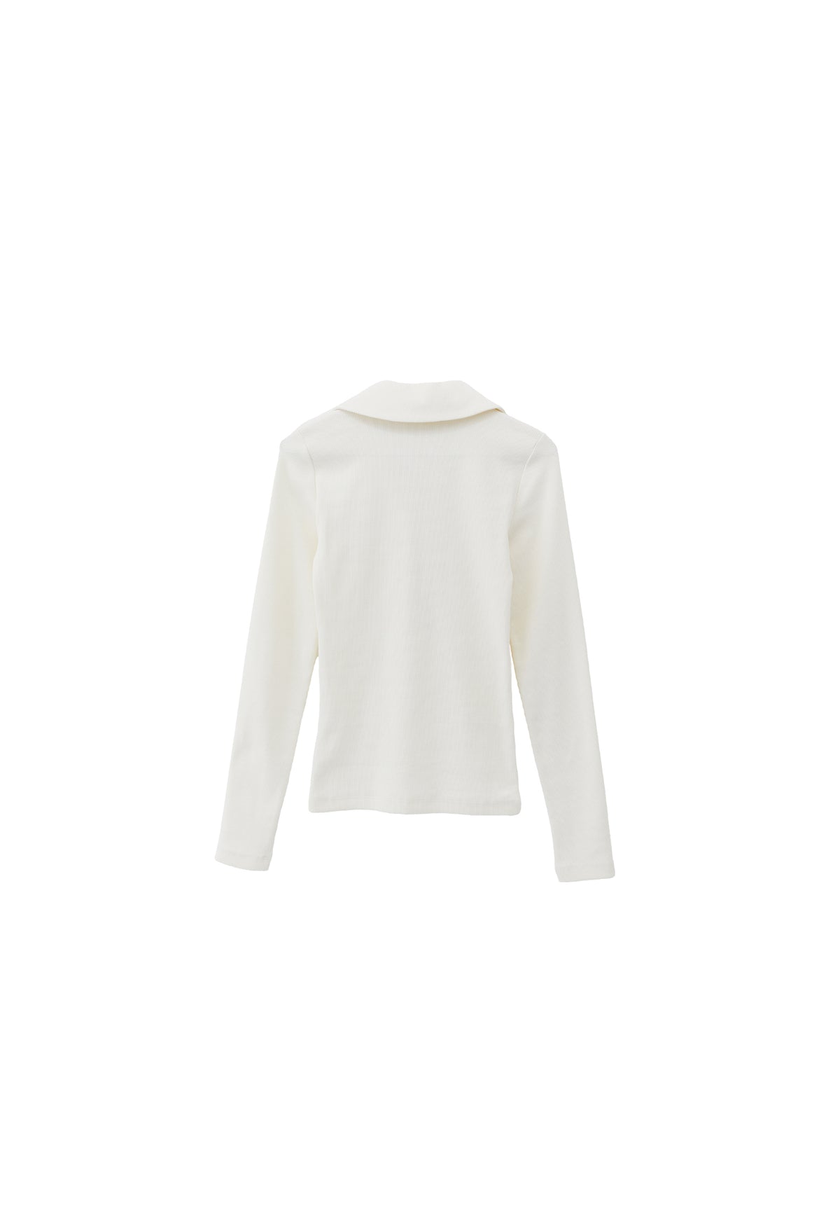 Polo Collar Long Sleeve T-Shirt With Zipper Detail - ICE MILK