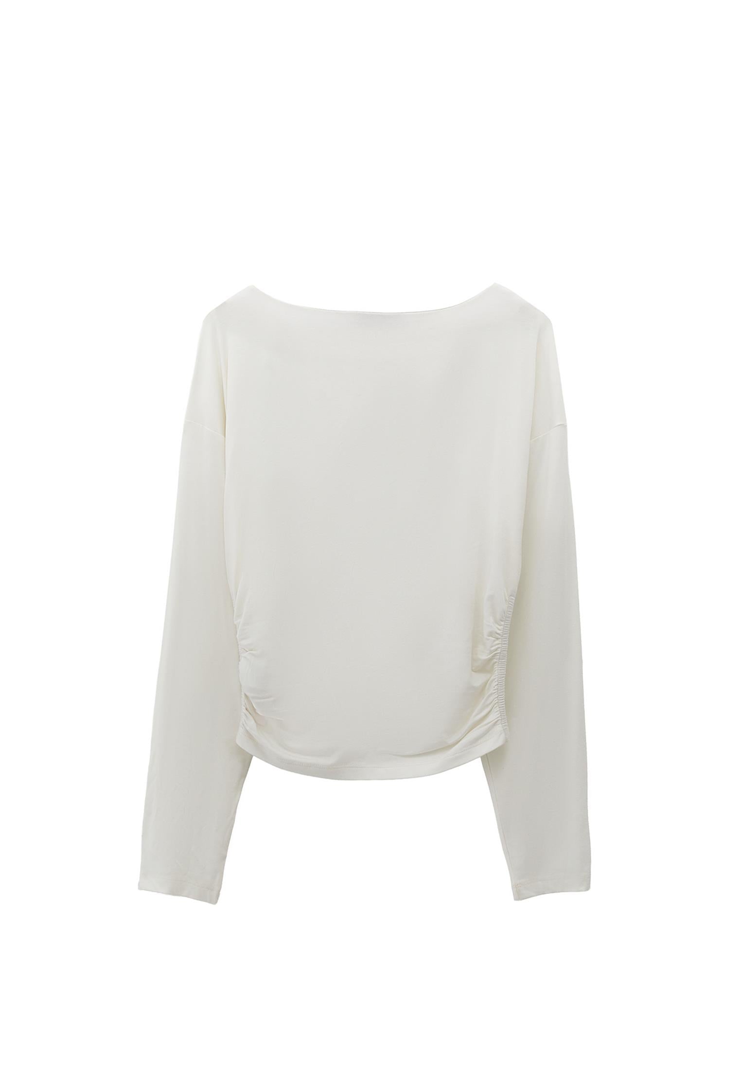 Boat Neck Long Sleeve T-Shirt - ICE MILK