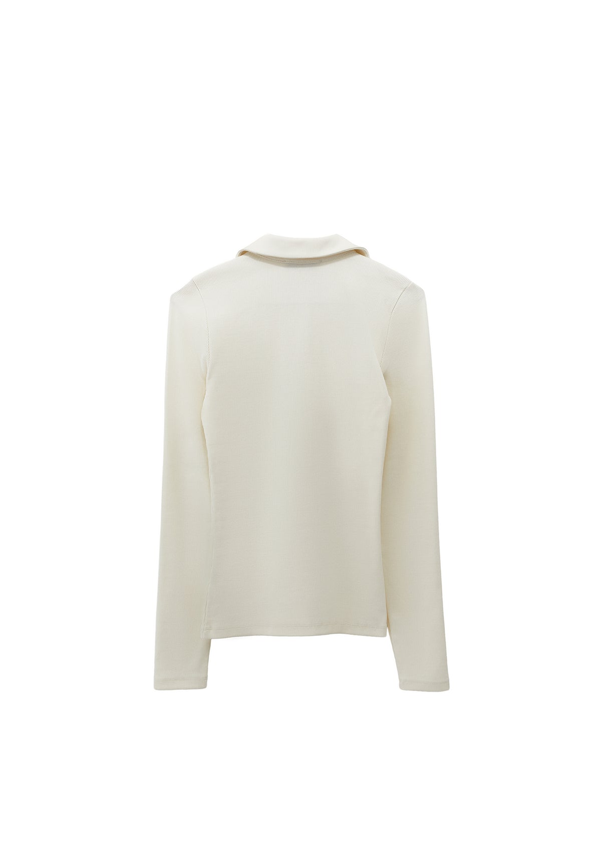 Polo Collar Long Sleeve Bodycon T-Shirt - ICE MILK