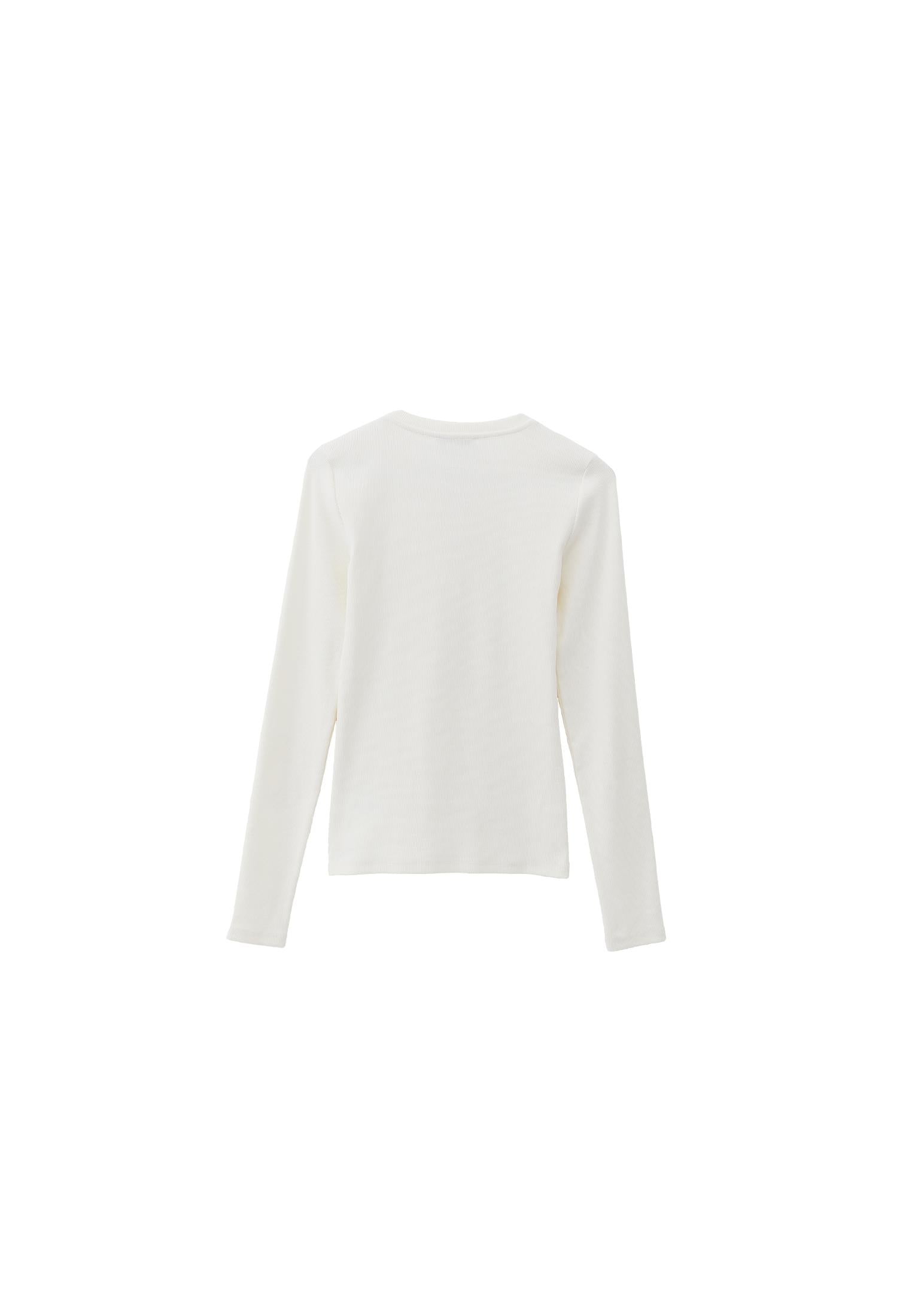 Ribbed Fabric Long Sleeve T-Shirt Crew Neck - ICE MILK
